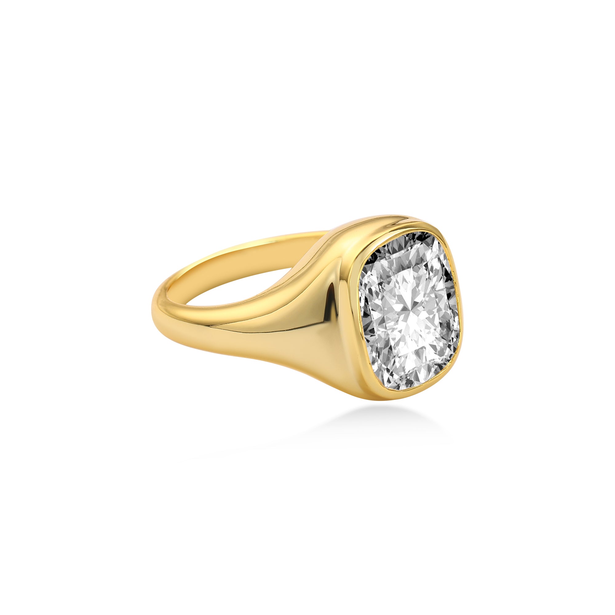 Bezel Cushion Diamond Engagement Ring with Lab Diamond, 14K Gold Yellow