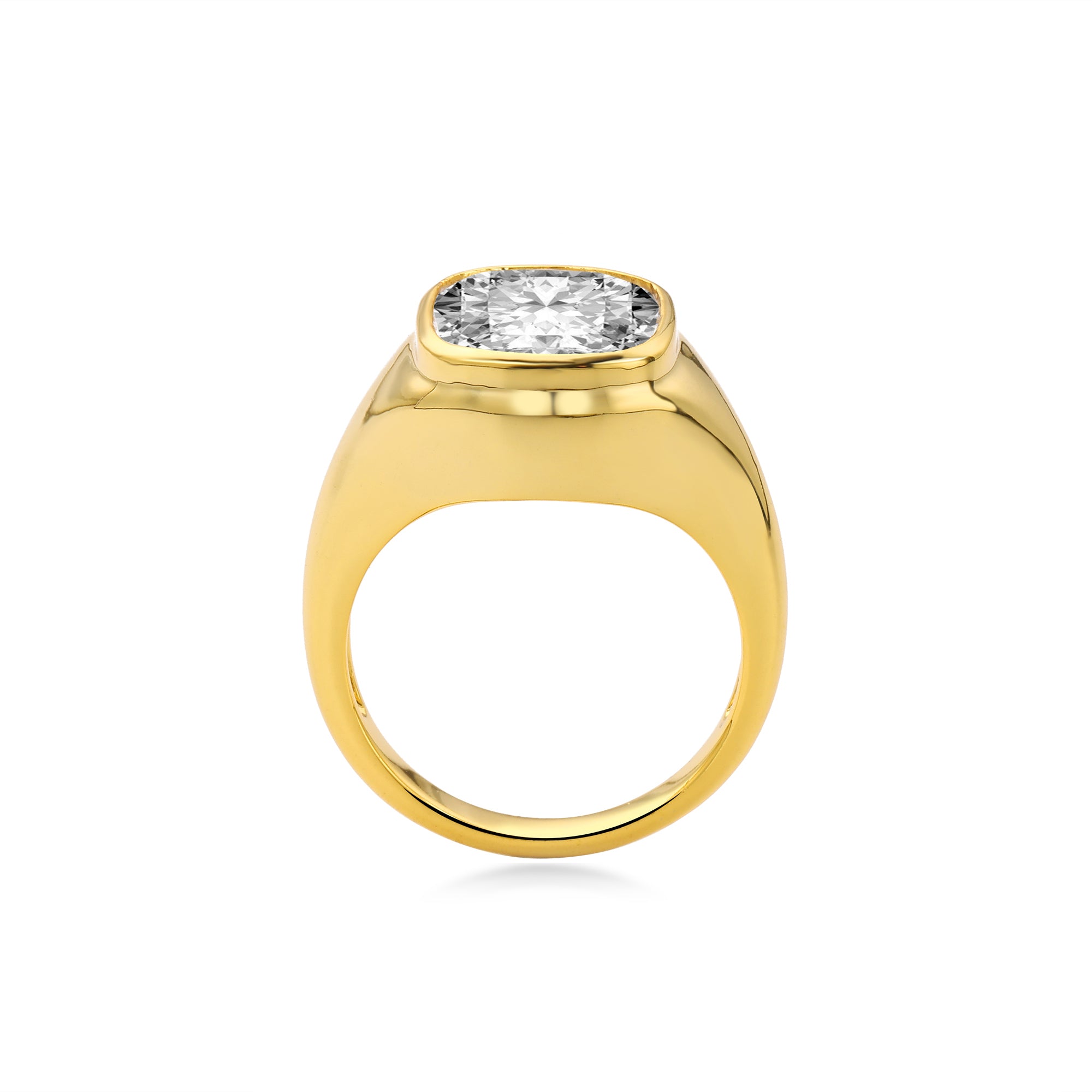 Bezel Cushion Diamond Engagement Ring with Lab Diamond, 14K Gold Yellow