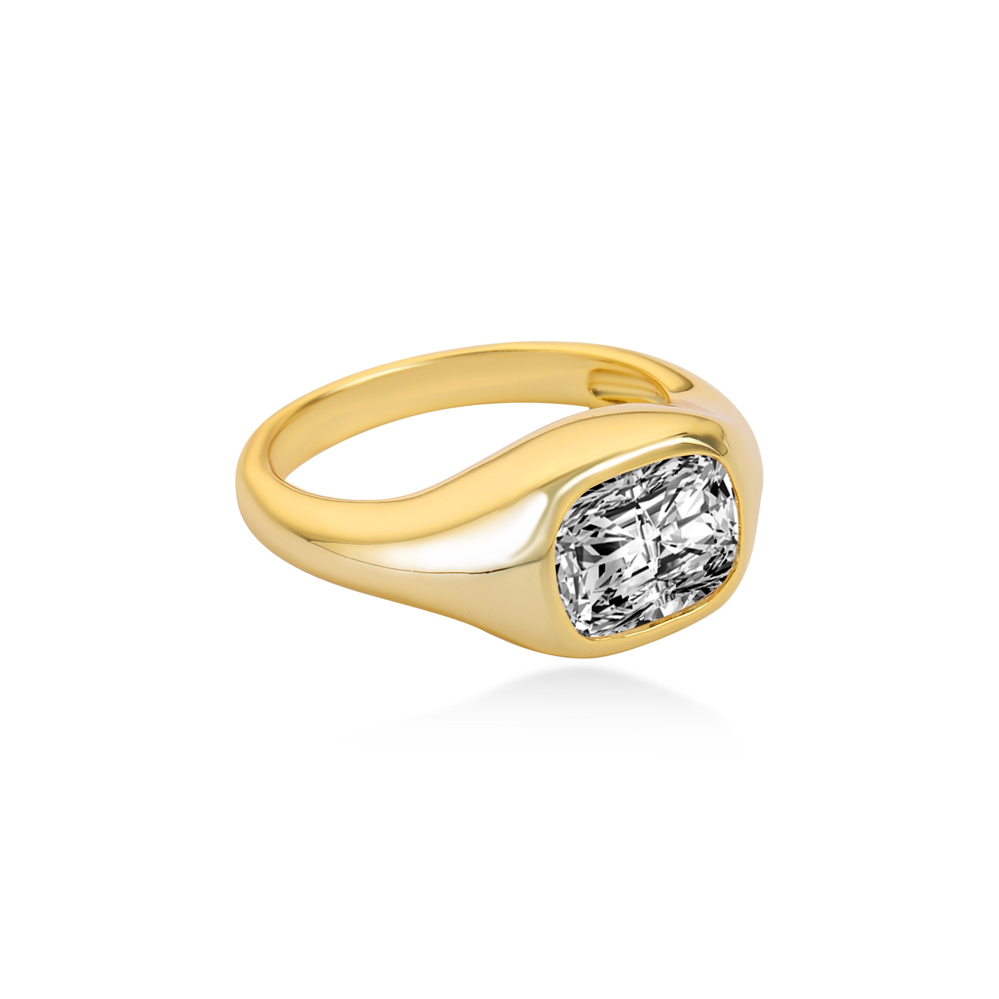 Bezel Baguette Diamond Engagement Ring with Lab Diamond, 14K Gold Yellow
