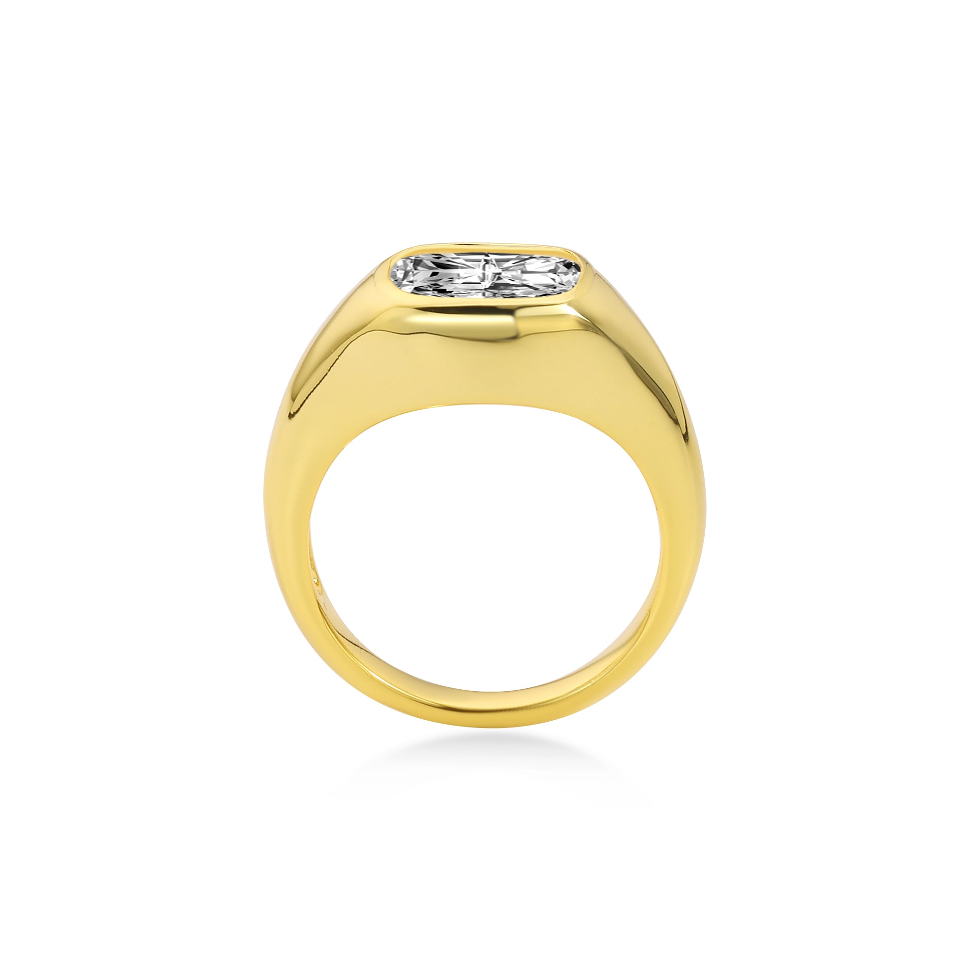 Bezel Baguette Diamond Engagement Ring with Lab Diamond, 14K Gold Yellow