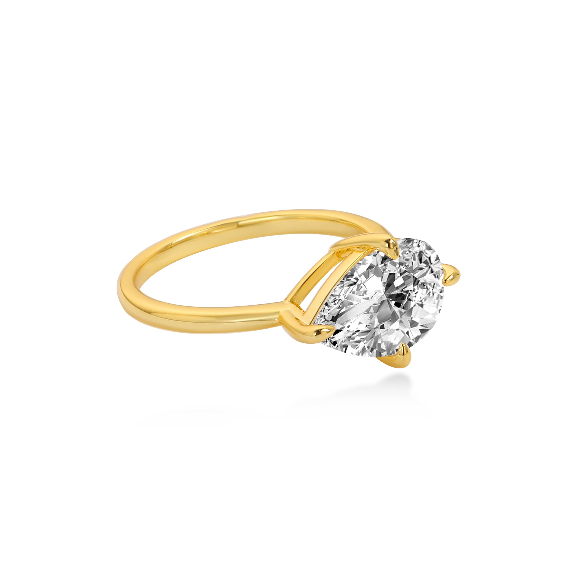 2.5CT East-West Pear Cut Engagement Ring with Lab-Grown Diamond, 14K Yellow Gold