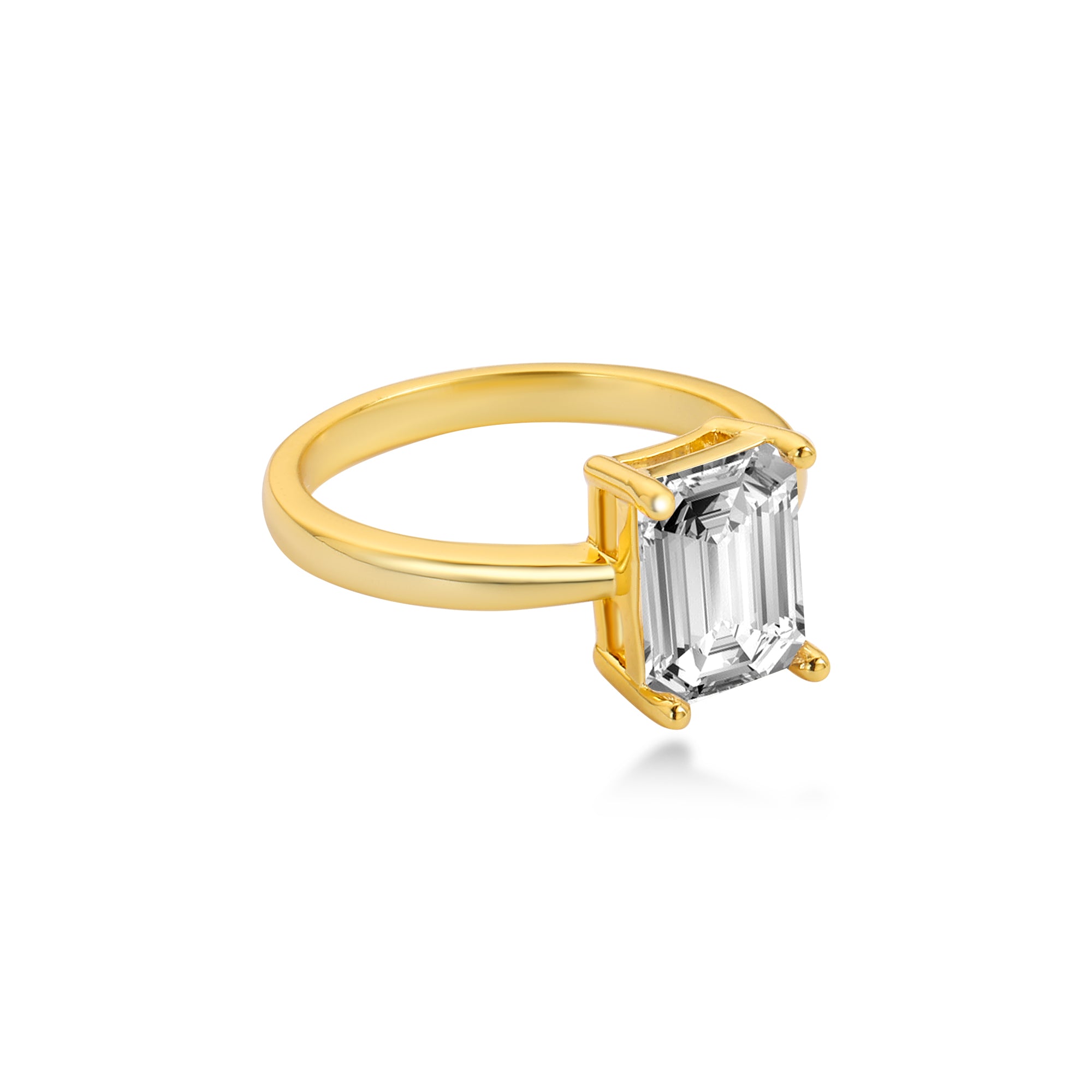 Solitaire Prong-Set Emerald Cut Engagement Ring with Lab-Grown Diamond, 14K Yellow Gold