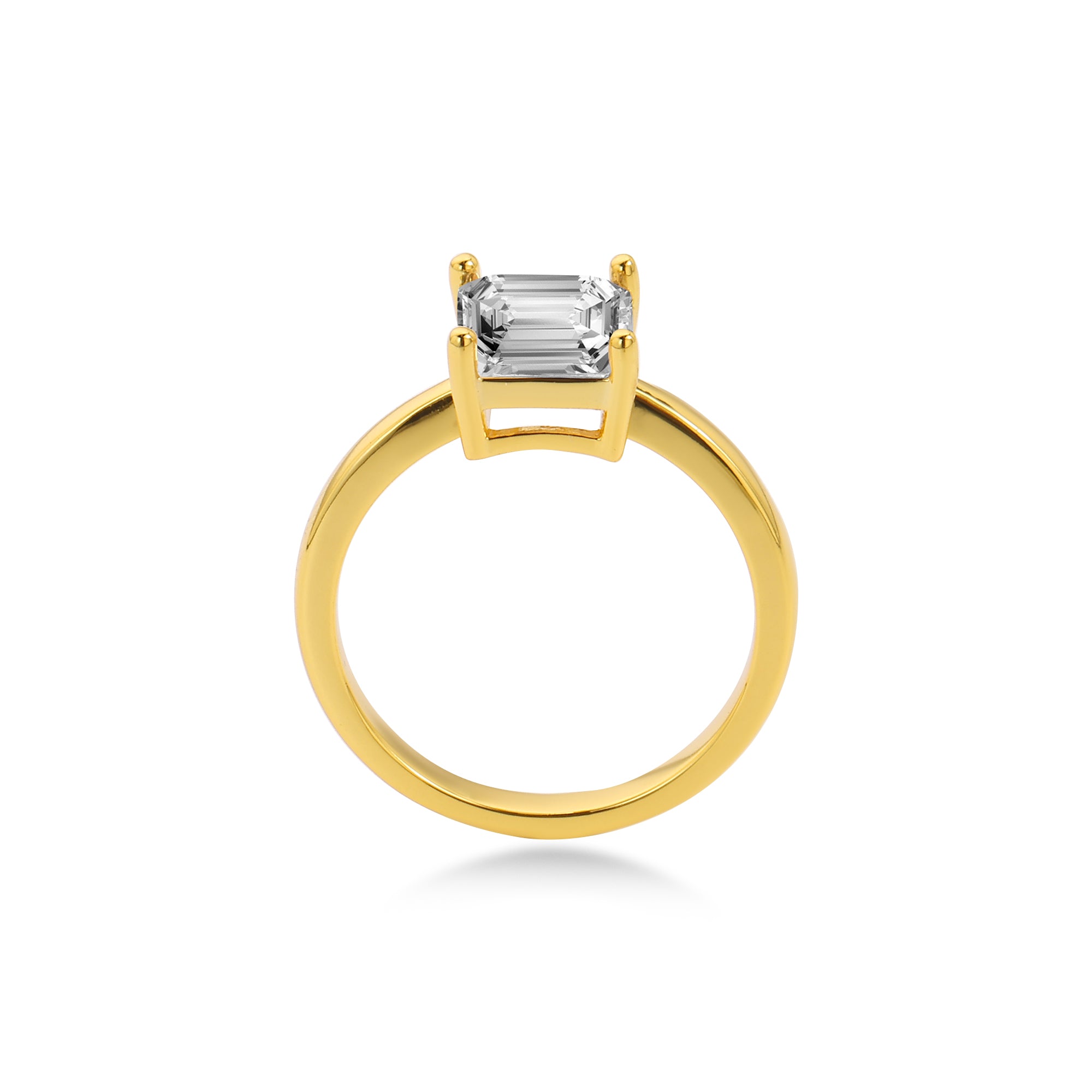 Solitaire Prong-Set Emerald Cut Engagement Ring with Lab-Grown Diamond, 14K Yellow Gold