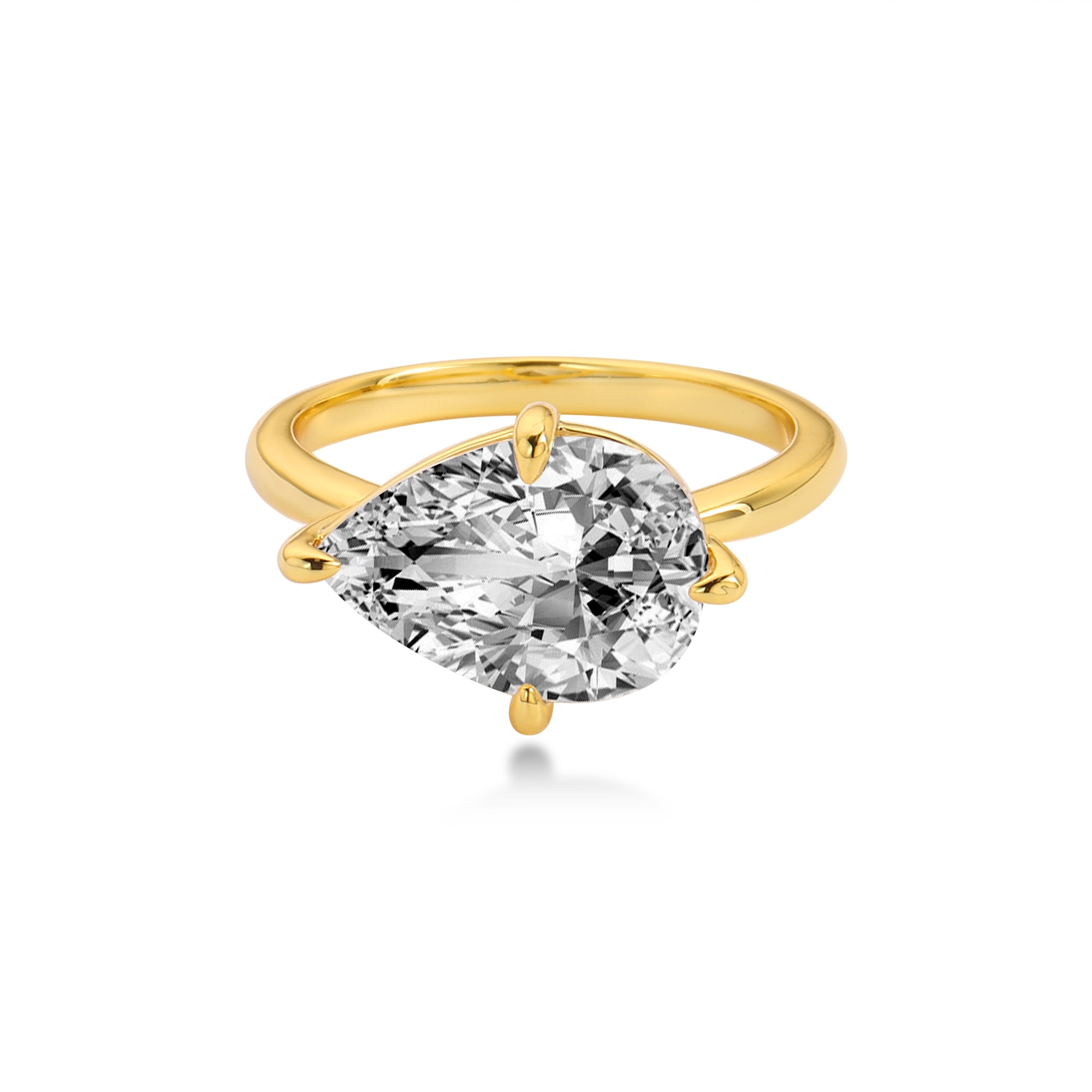 3CT East-West Pear Cut Engagement Ring with Lab-Grown Diamond, 14K Gold