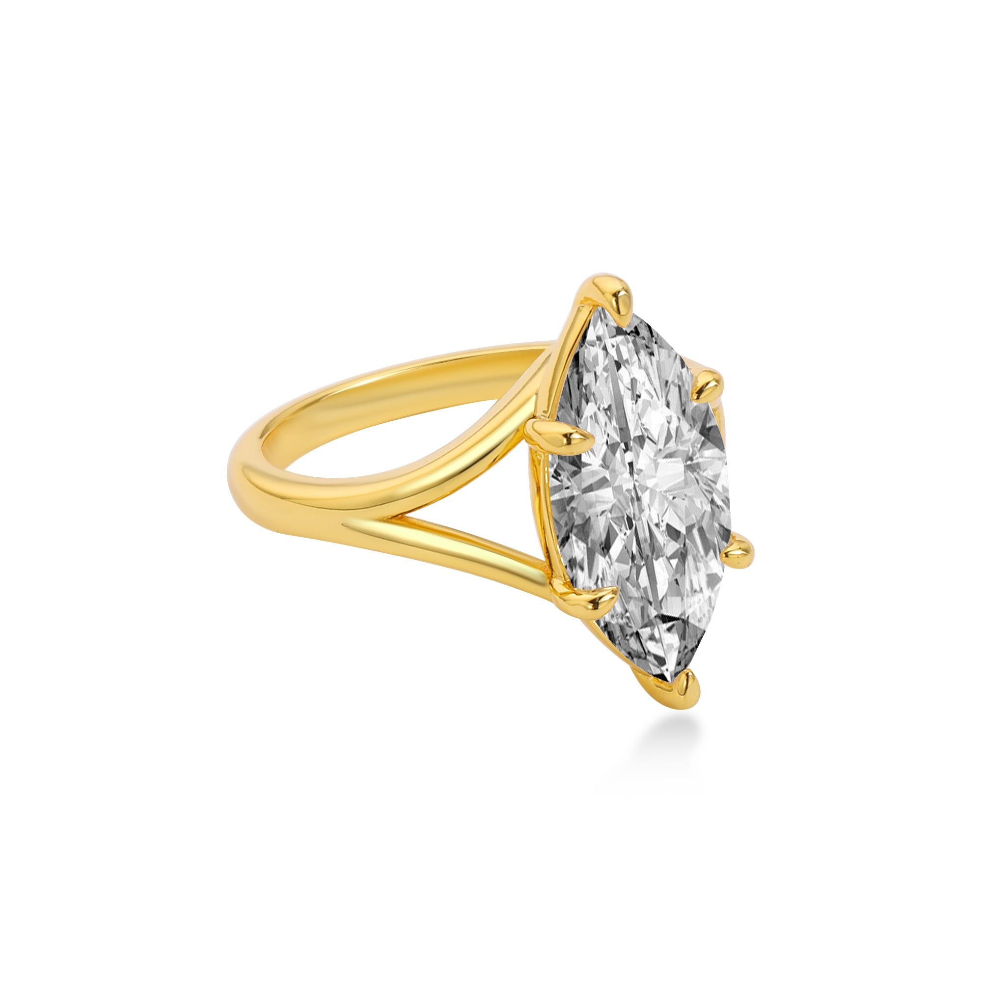 Solitaire with Split Shank Marquise Diamond Engagement Ring Lab Diamond, 14K Gold Yellow