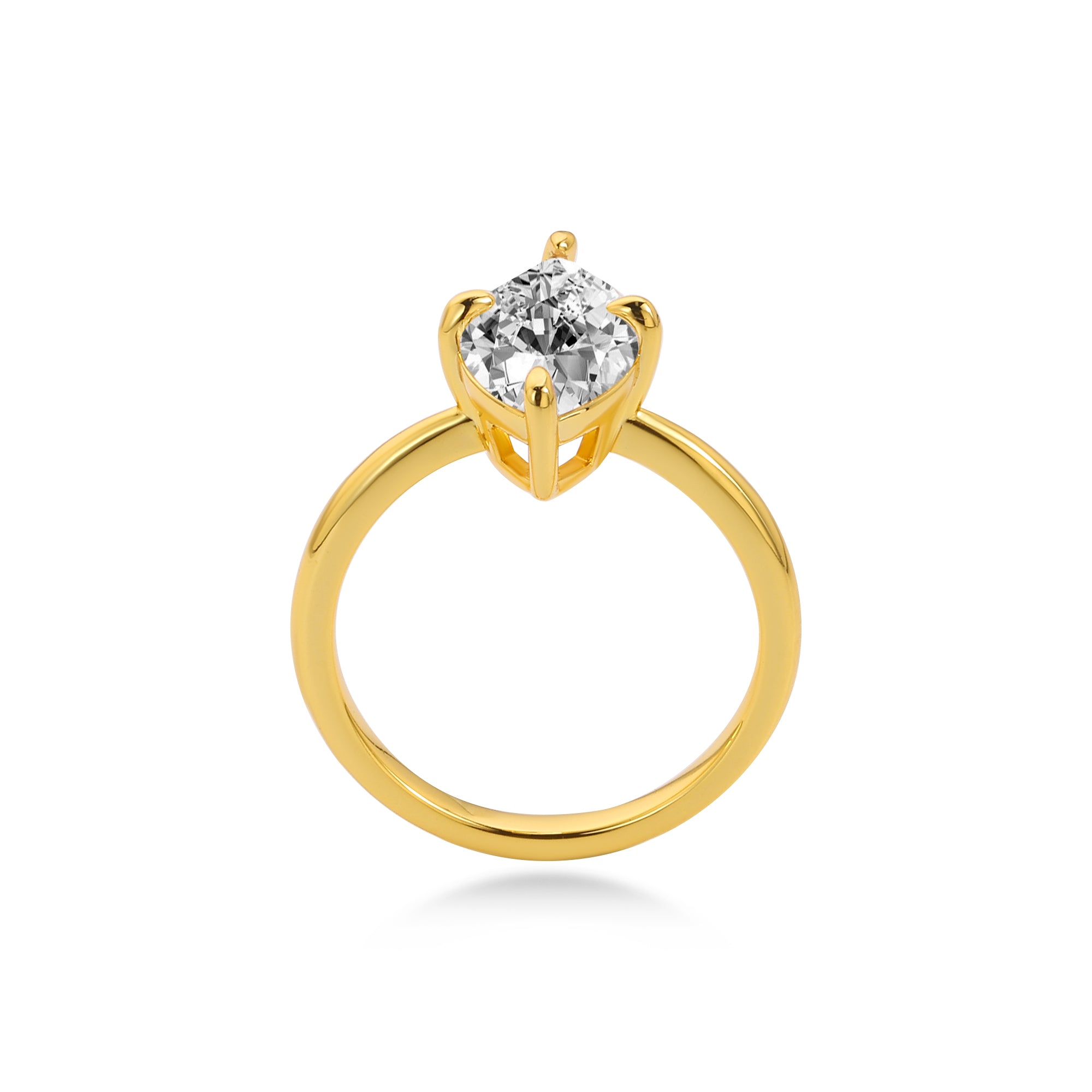 ソリティア プロングセット マーキスカット 婚約指輪、ラボグロウン ダイヤモンド、14Kイエローゴールド