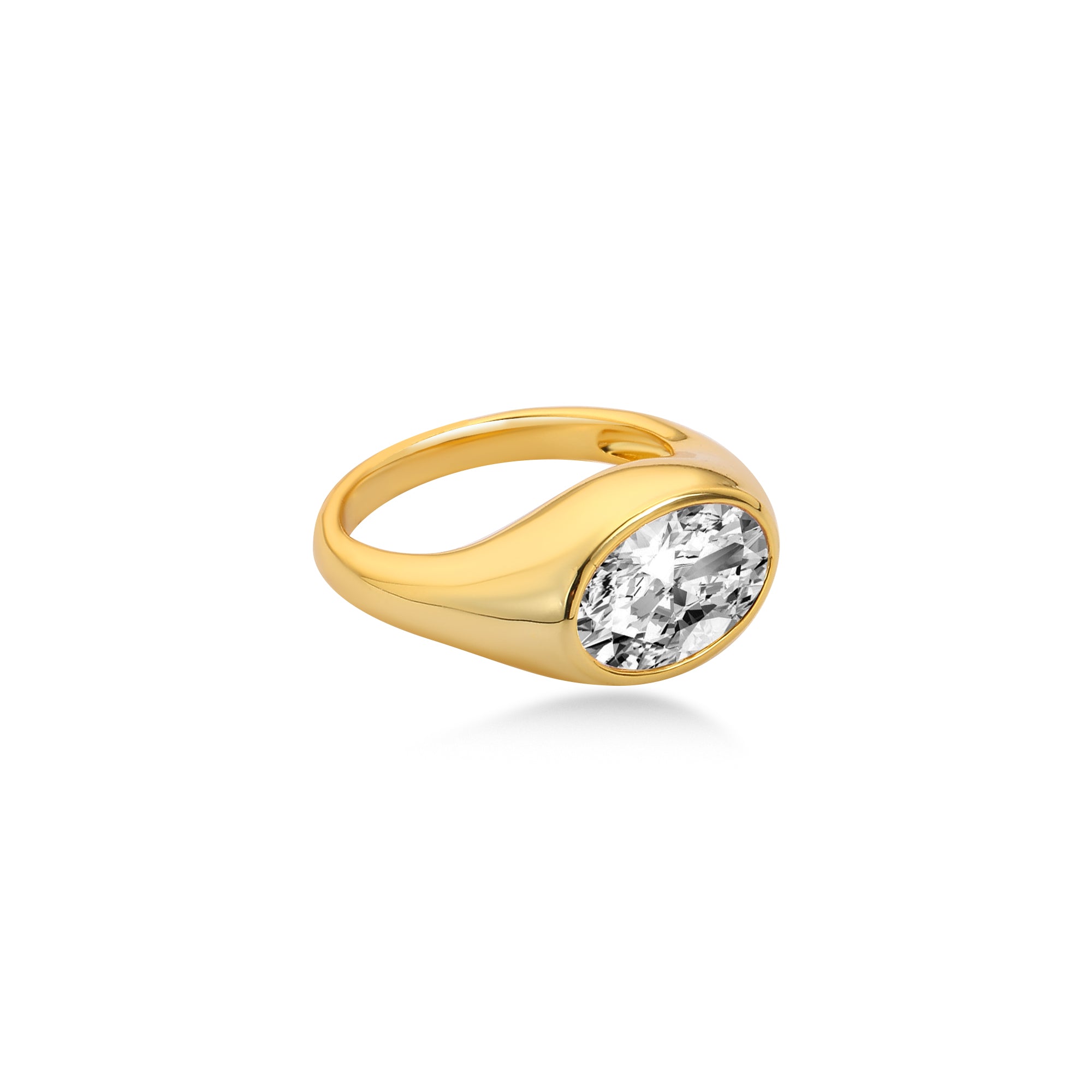 Bezel Oval Diamond Engagement Ring with Lab Diamond, 14K Gold Yellow