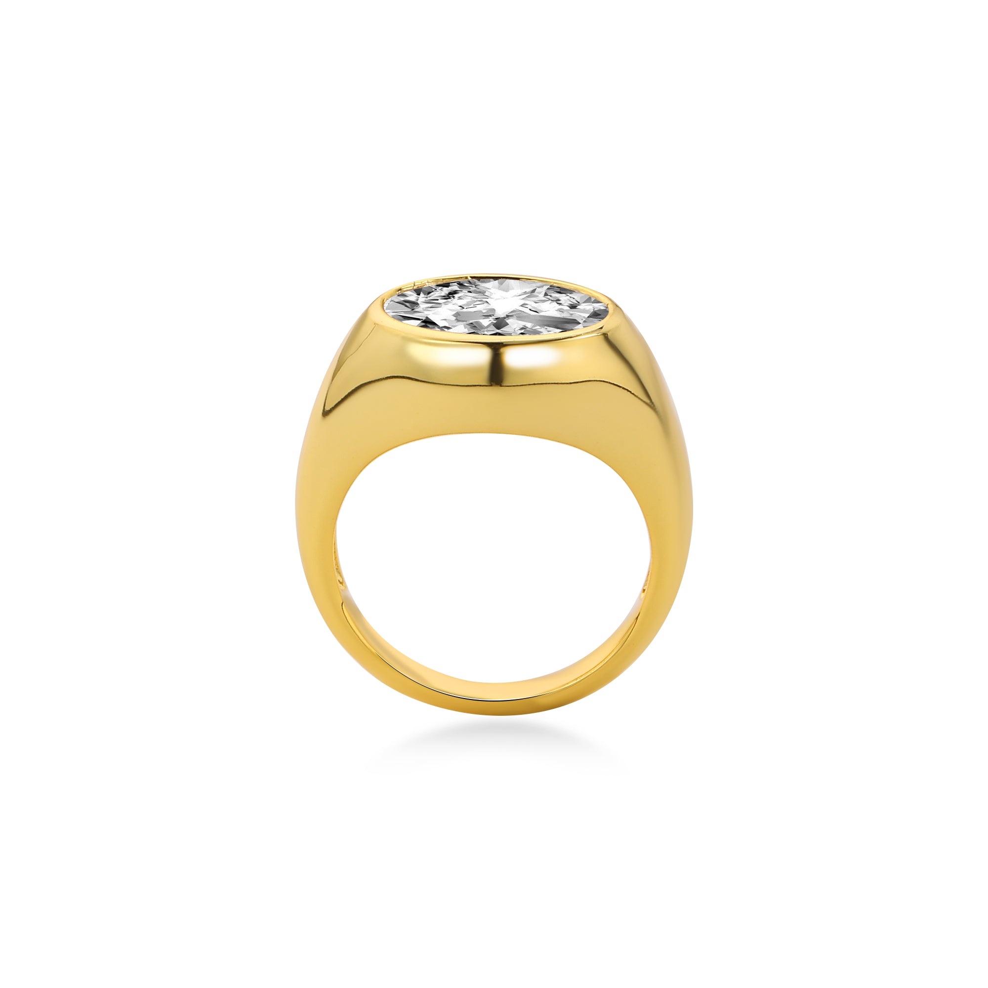Bezel Oval Diamond Engagement Ring with Lab Diamond, 14K Gold Yellow