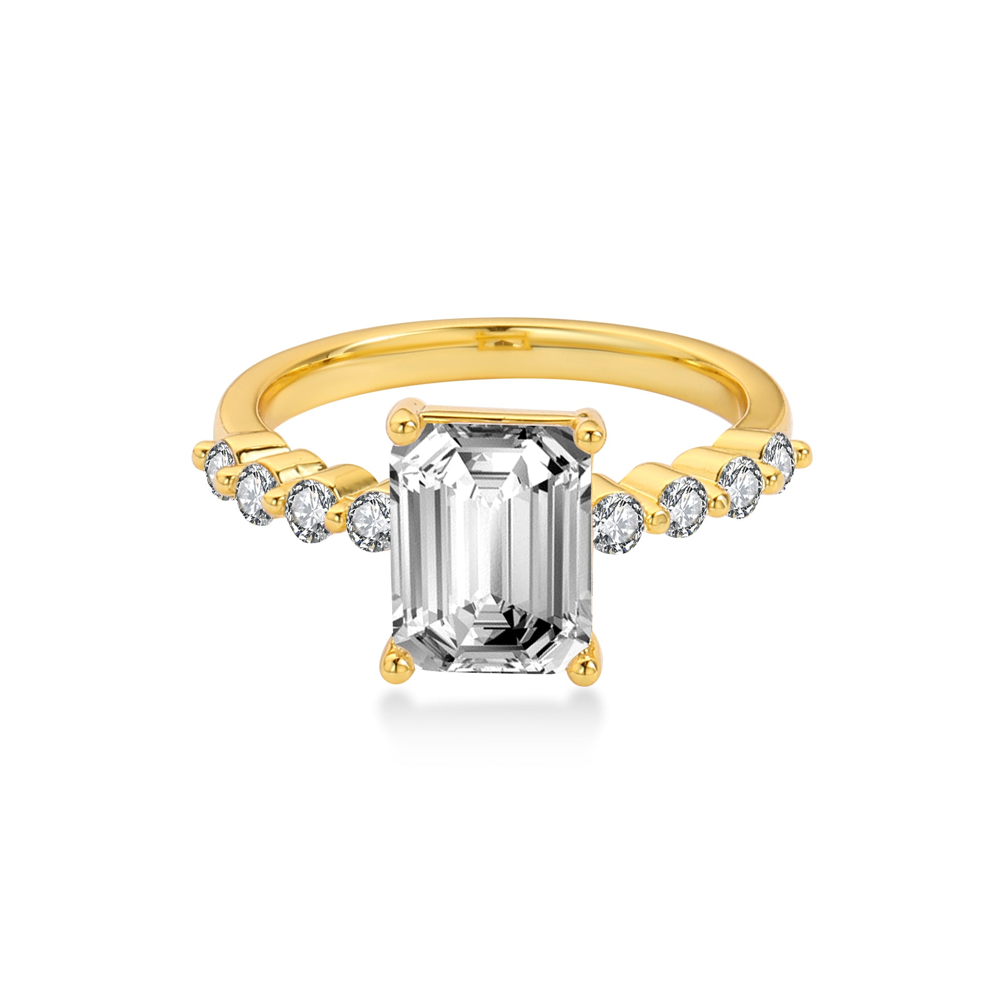 Emerald Cut Lab Diamond Engagement Ring, 14K Gold Yellow