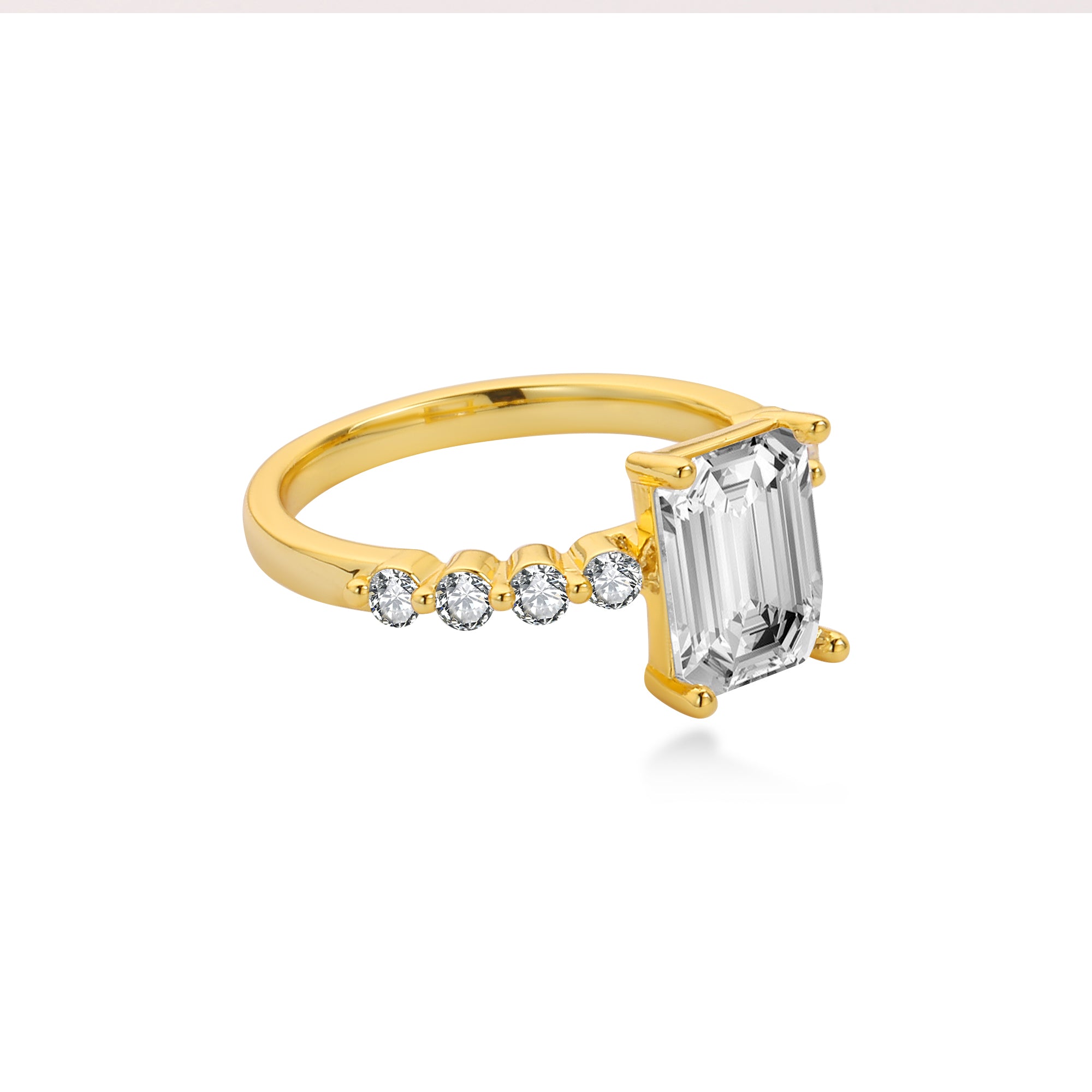 Emerald Cut Lab Diamond Engagement Ring, 14K Gold Yellow