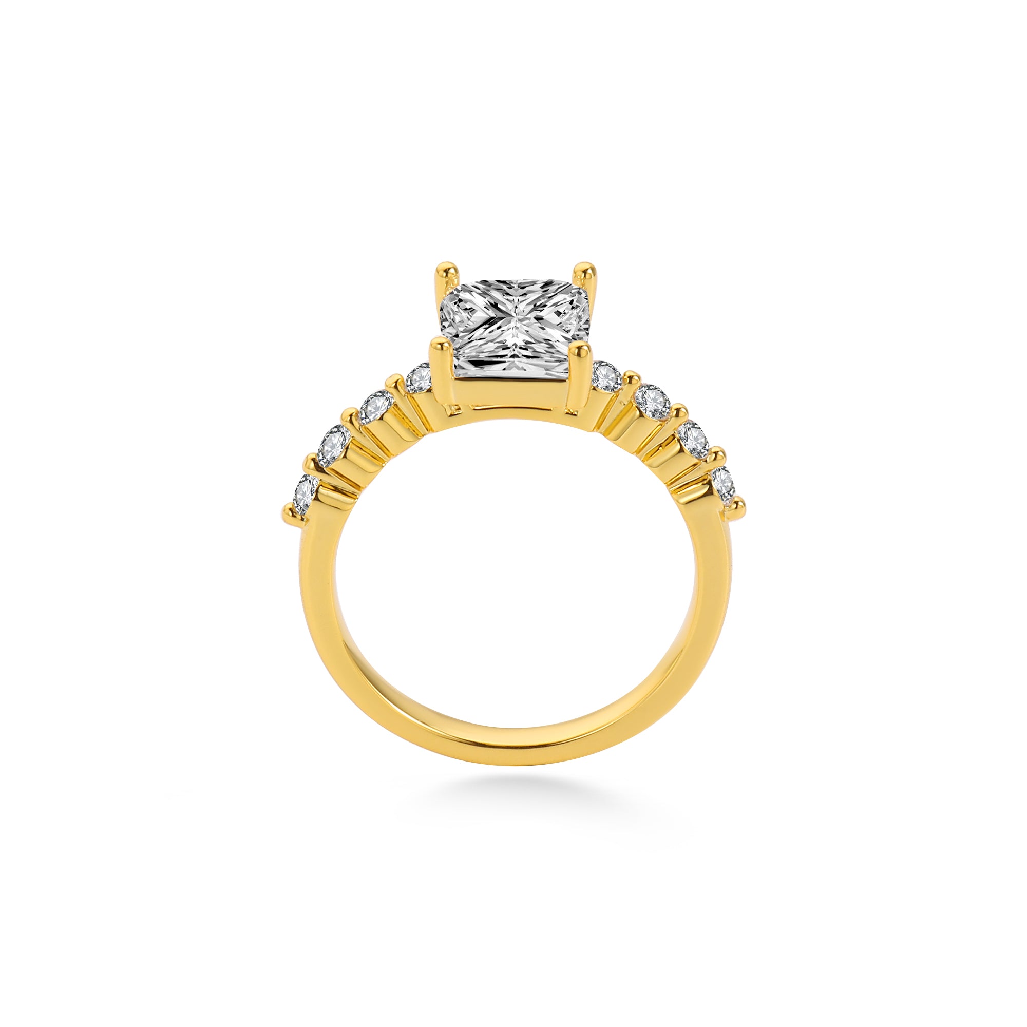 Emerald Cut Lab Diamond Engagement Ring, 14K Gold Yellow