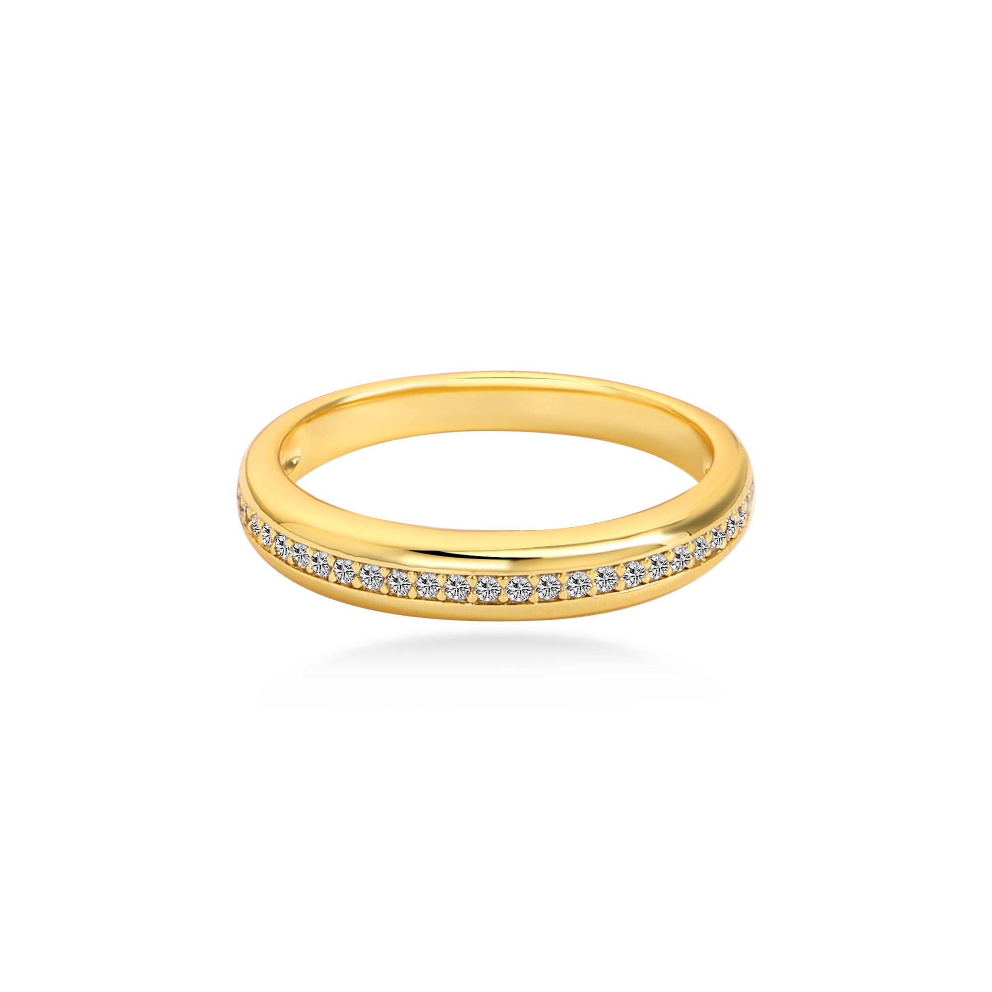 Thick Gold Channel Bead-Prong Lab Diamond Wedding Band in 14K Yellow Gold