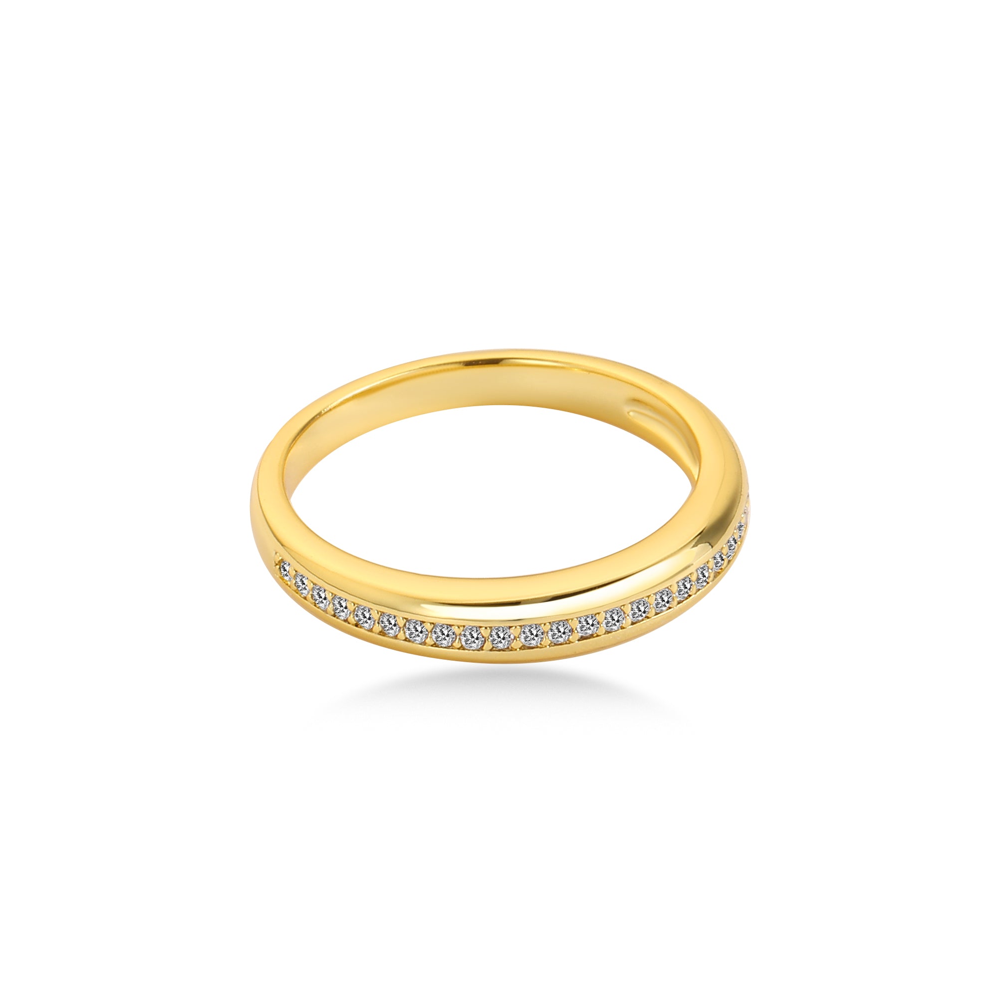 Thick Gold Channel Bead-Prong Lab Diamond Wedding Band in 14K Yellow Gold