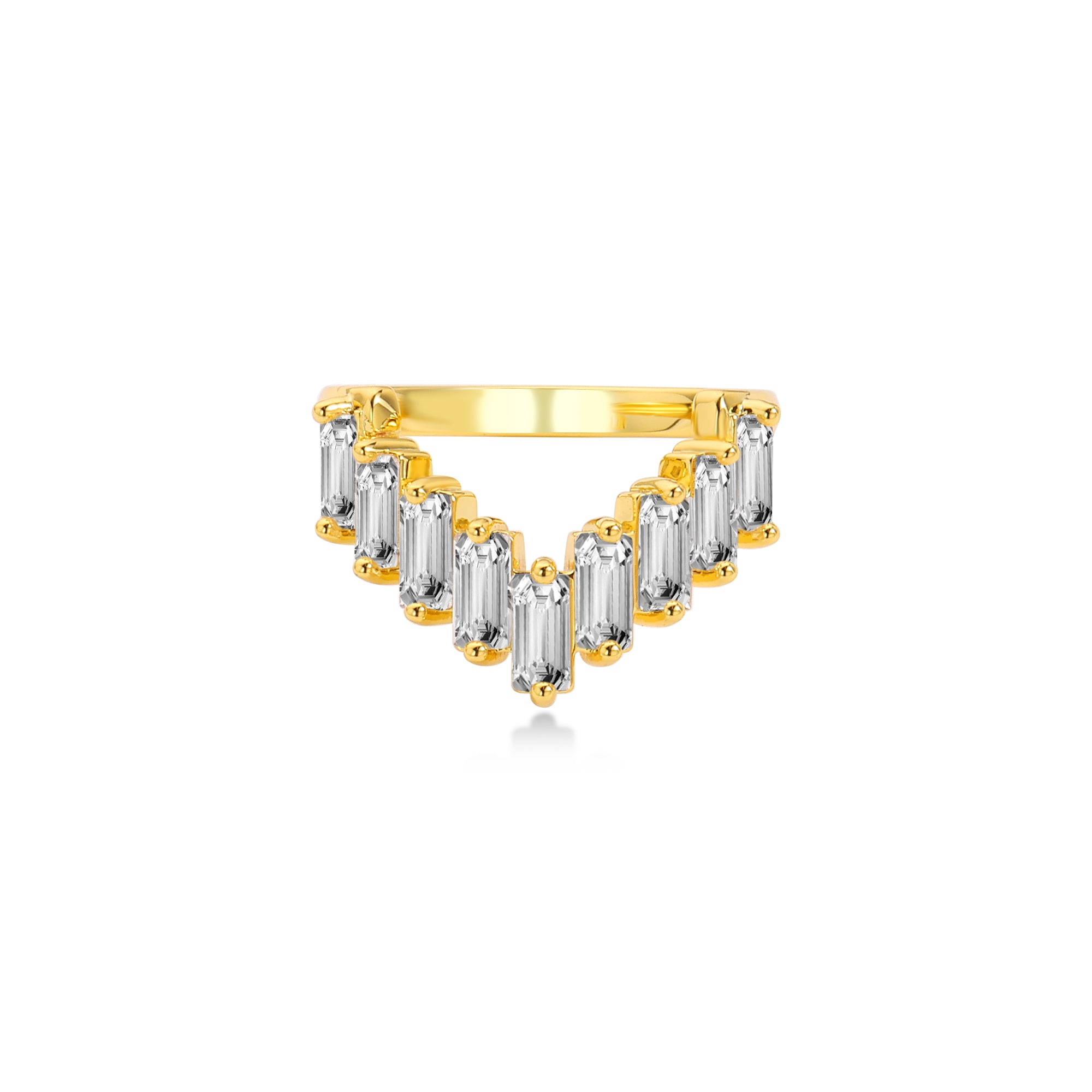 Smile Split Prong Baguette Diamond Wedding Ring Lab Diamond, 14K Yellow Gold
