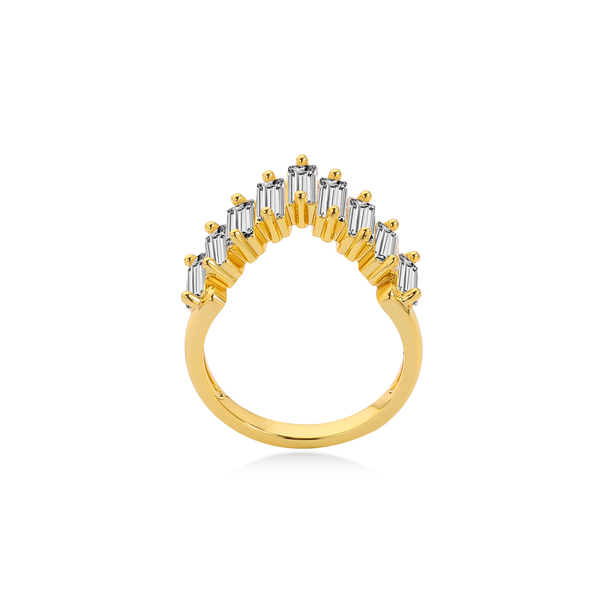 Smile Split Prong Baguette Diamond Wedding Ring Lab Diamond, 14K Yellow Gold