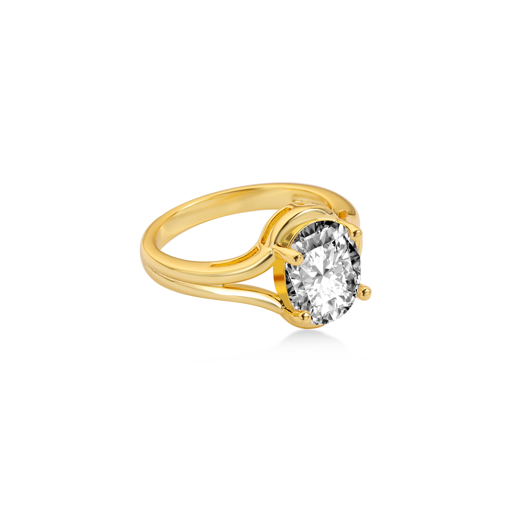 ソリティアスプリットシャンクオーバルラボダイヤモンド 14Kイエローゴールド