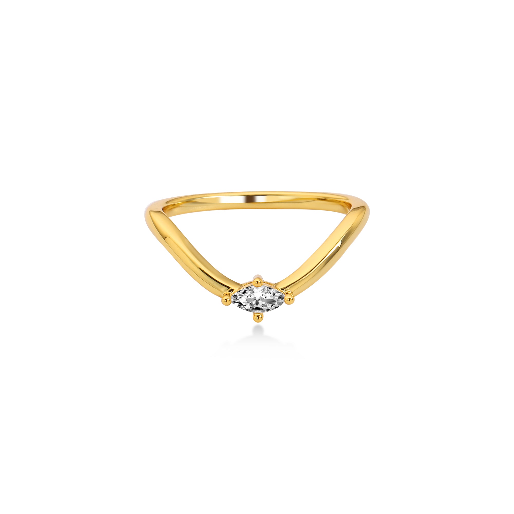 Smile Round Marquise Wedding Ring Lab Diamond, 14K Yellow Gold