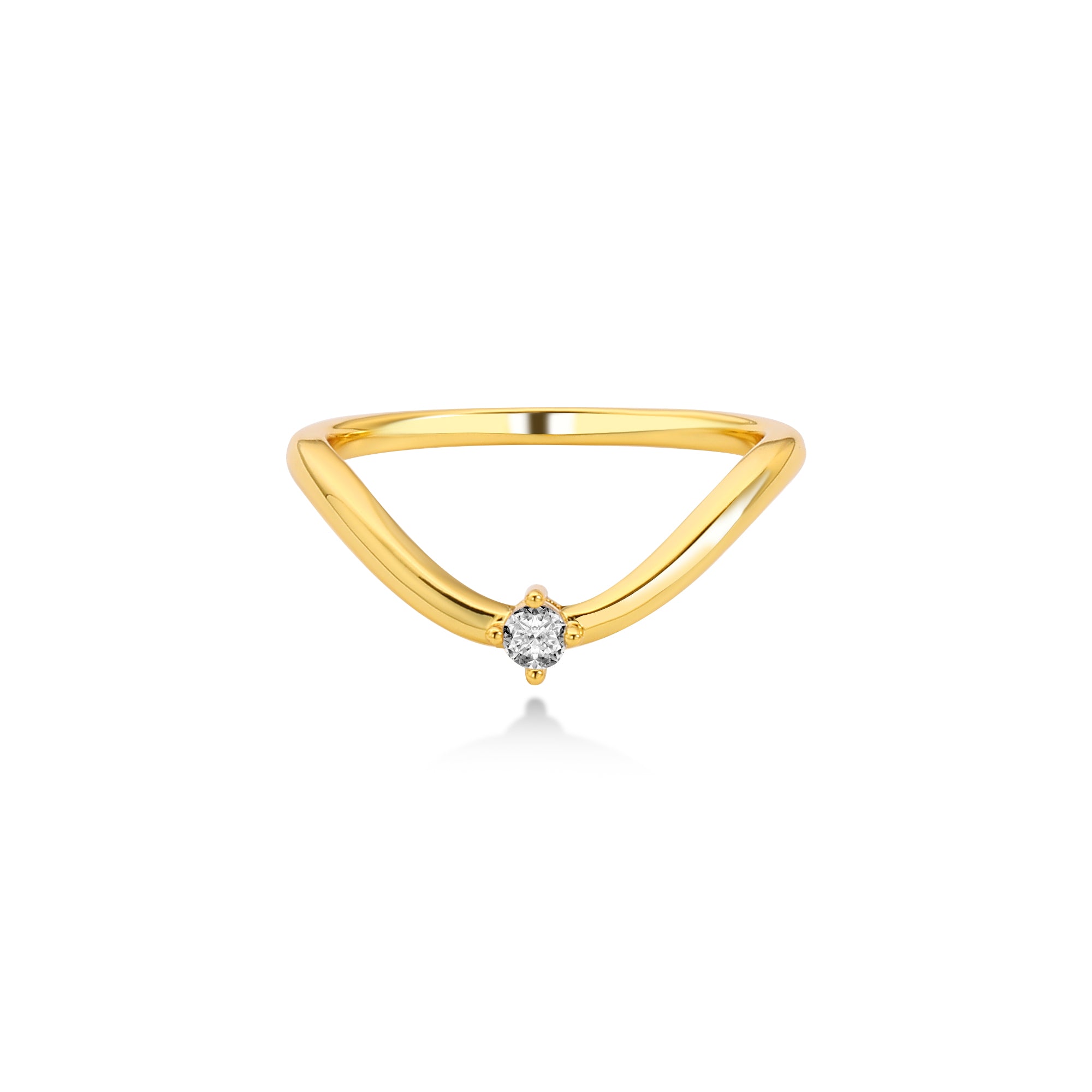 Smile Round Diamond Wedding Ring Lab Diamond, 14K Yellow Gold