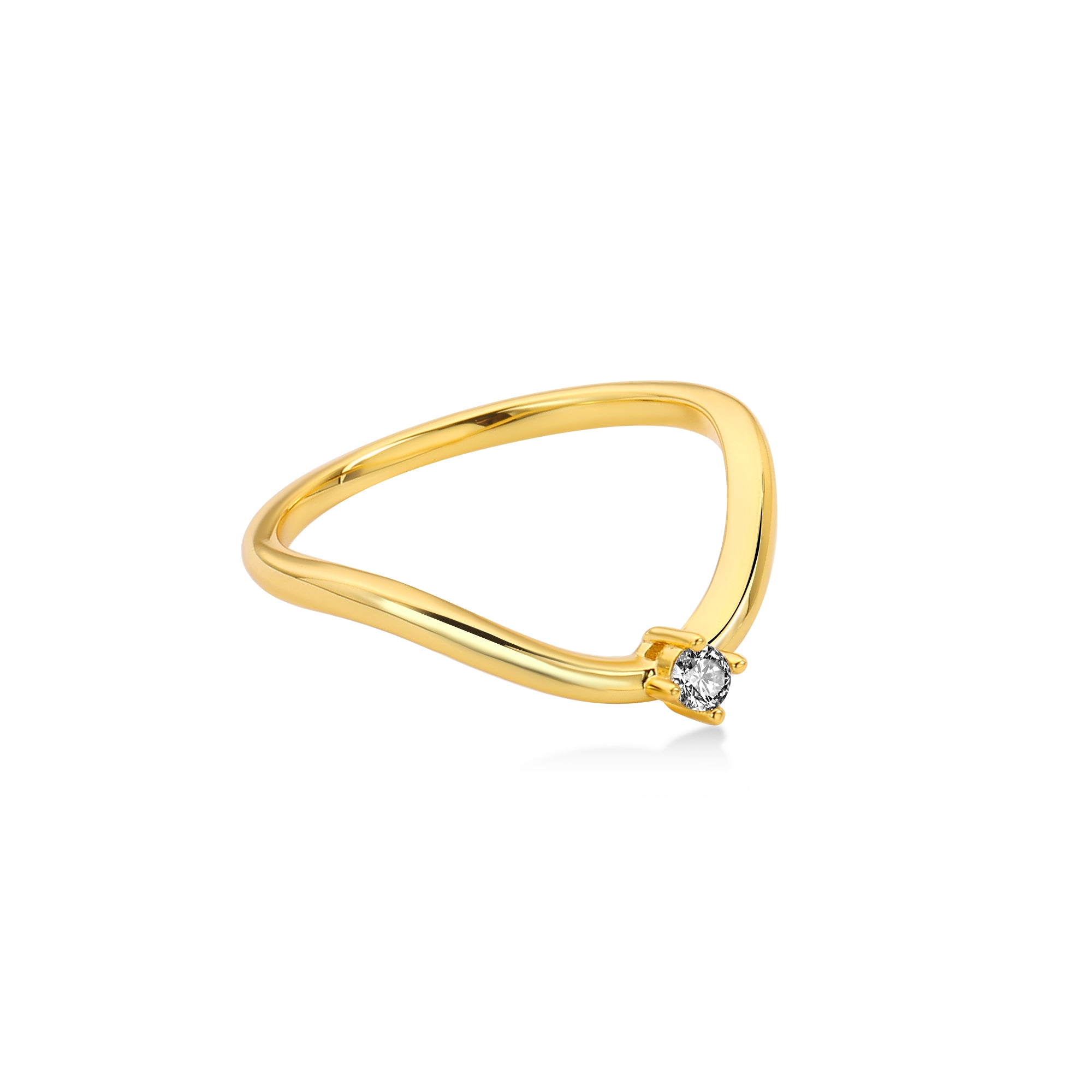 Smile Round Diamond Wedding Ring Lab Diamond, 14K Yellow Gold