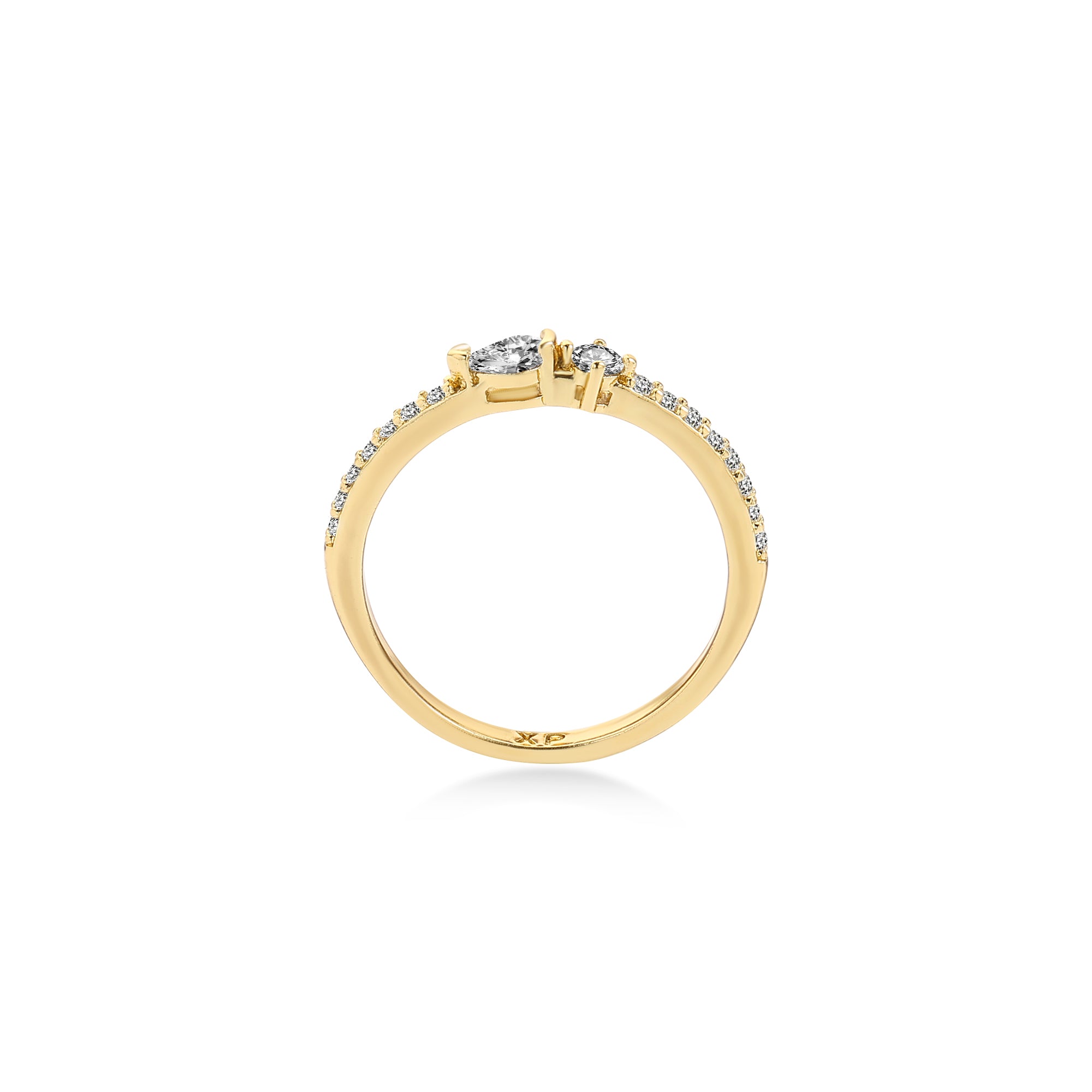 Split Prong Pear Diamond Wedding Ring Lab Diamond, 14K Yellow Gold