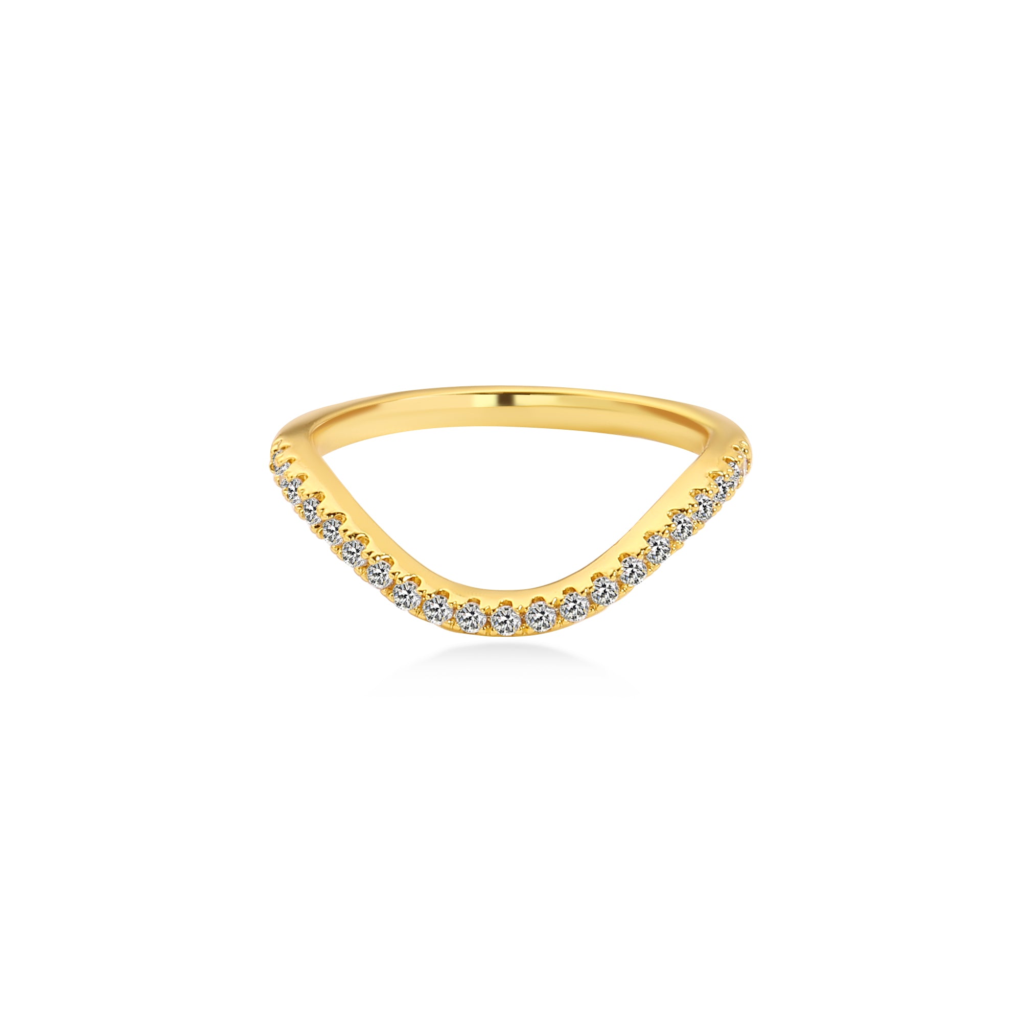 Smile Split Prong 21 Stone Diamond Wedding Ring, 14K Yellow Gold