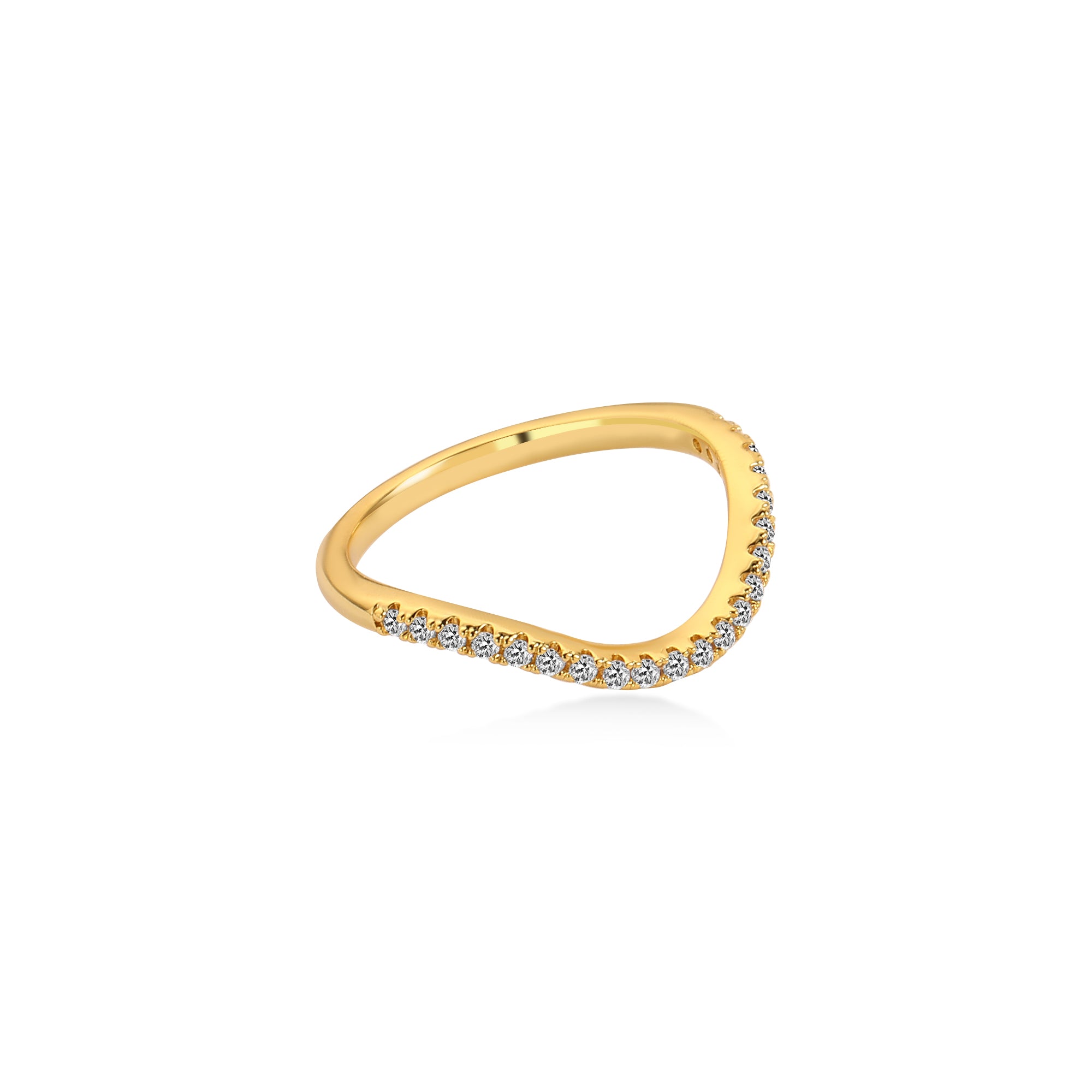 Smile Split Prong 21 Stone Diamond Wedding Ring, 14K Yellow Gold