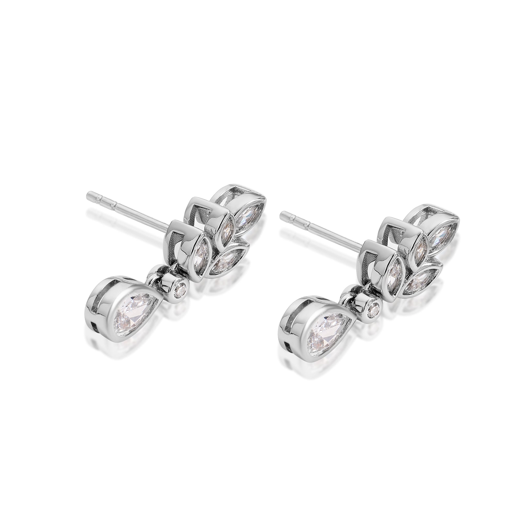 ペアリーフシェイプ ペアダイヤモンド ドロップイヤリング ラボグロウンダイヤモンド 14Kホワイトゴールド