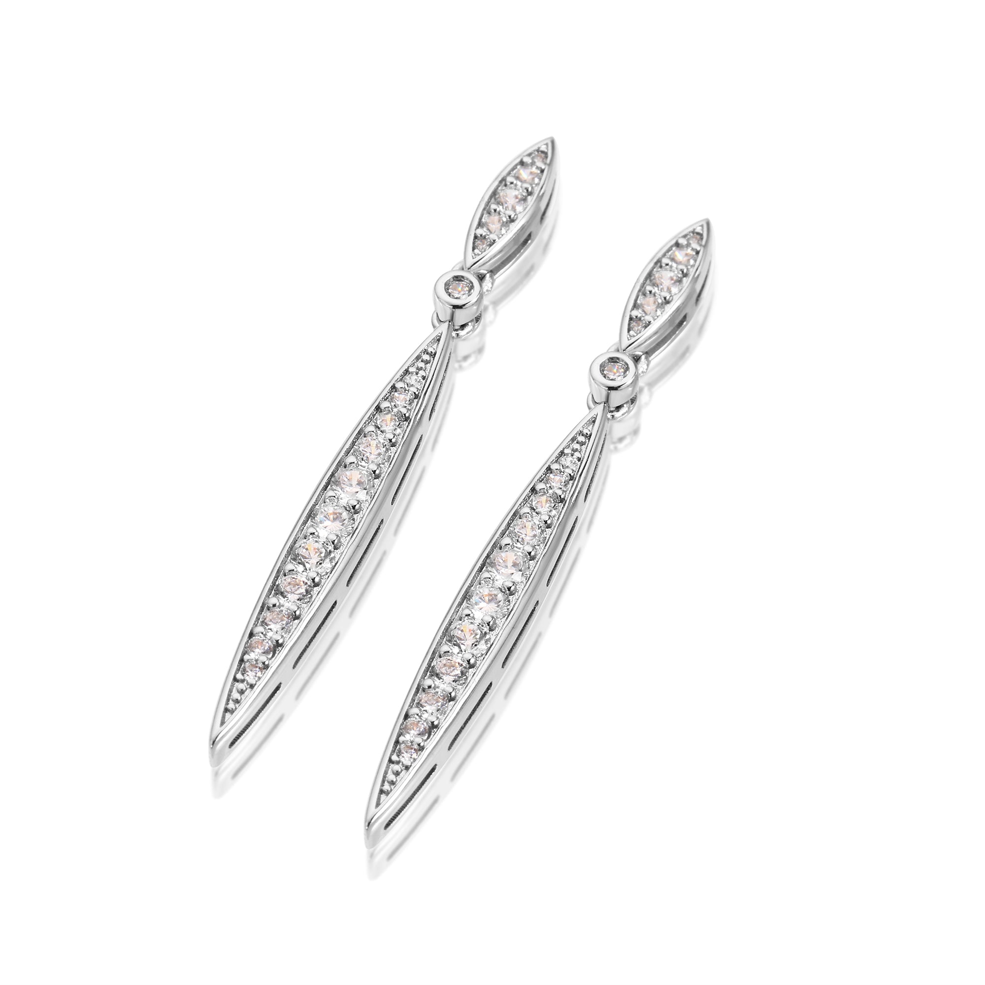 ペアリーフシェイプ ラウンドダイヤモンド ドロップイヤリング ラボグロウンダイヤモンド 14Kホワイトゴールド