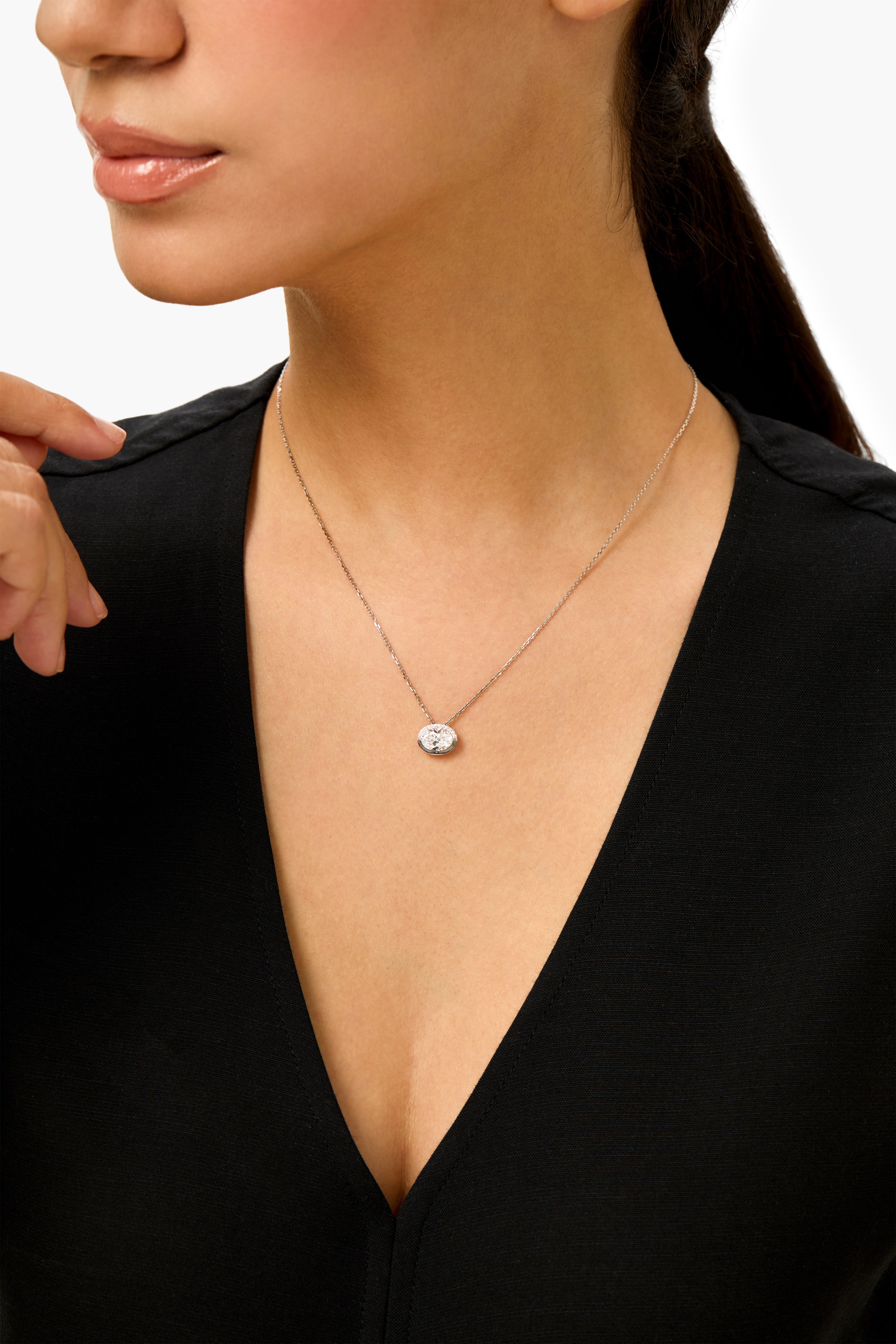 ハーフヘイローラボグロウンオーバルダイヤモンドネックレス ホワイトプラチナ製