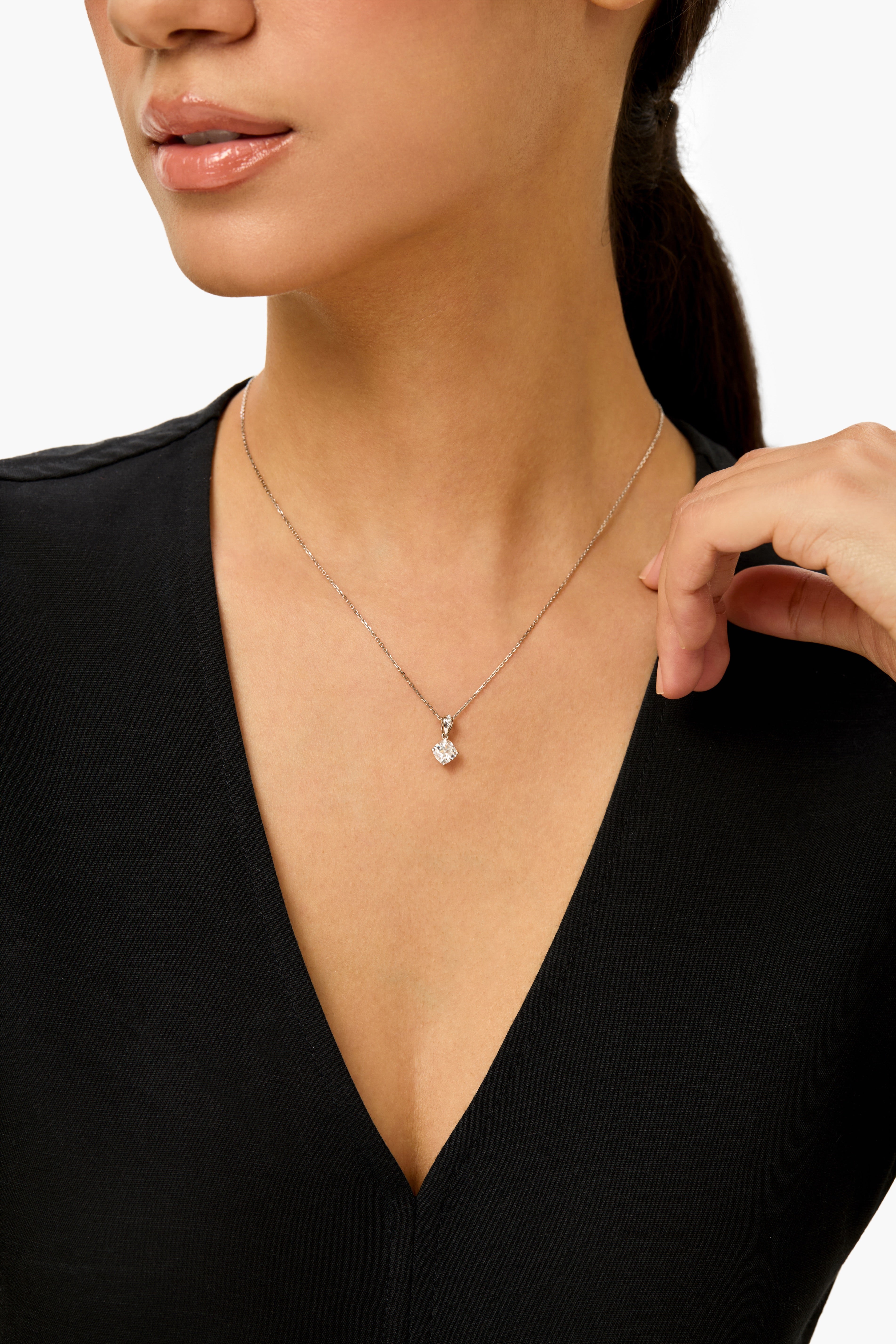 Cushion Lab Diamond Pendant in White Platinum