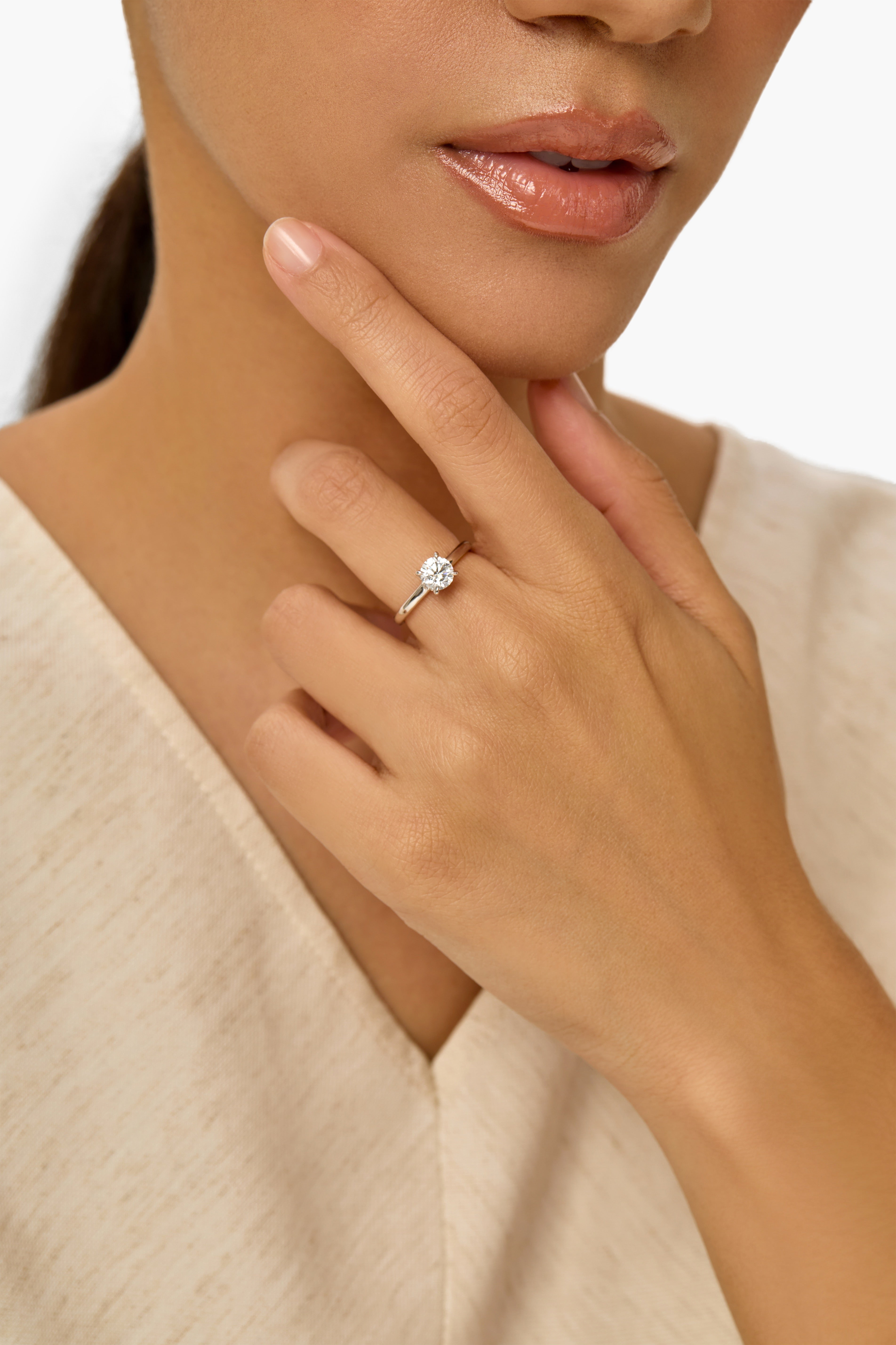 ソリティア ラボグロウンダイアモンド婚約指輪 プロング&ベゼルセッティング