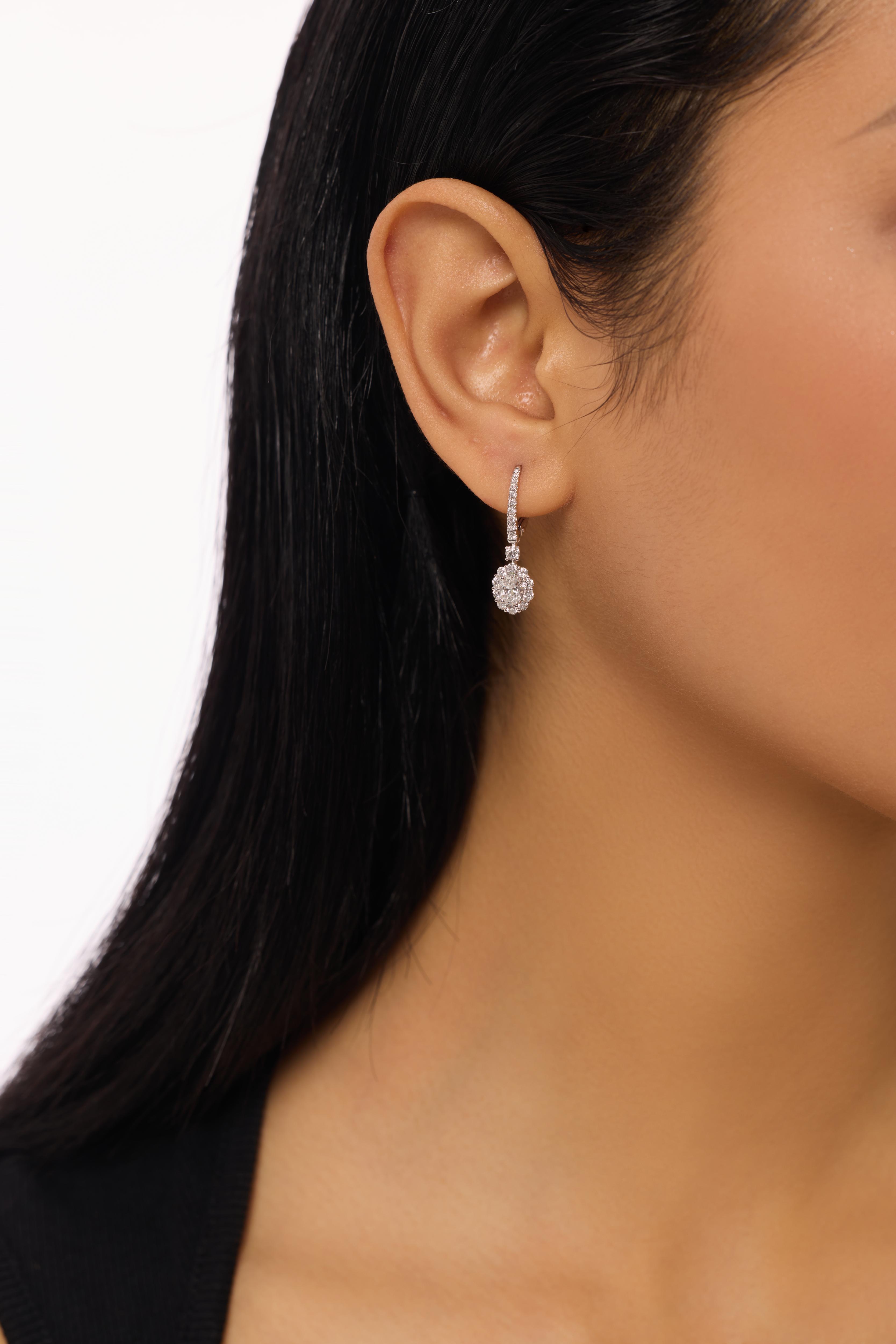 Oval Halo Setting Lab-Created Diamond Hoop Earrings, Platinum