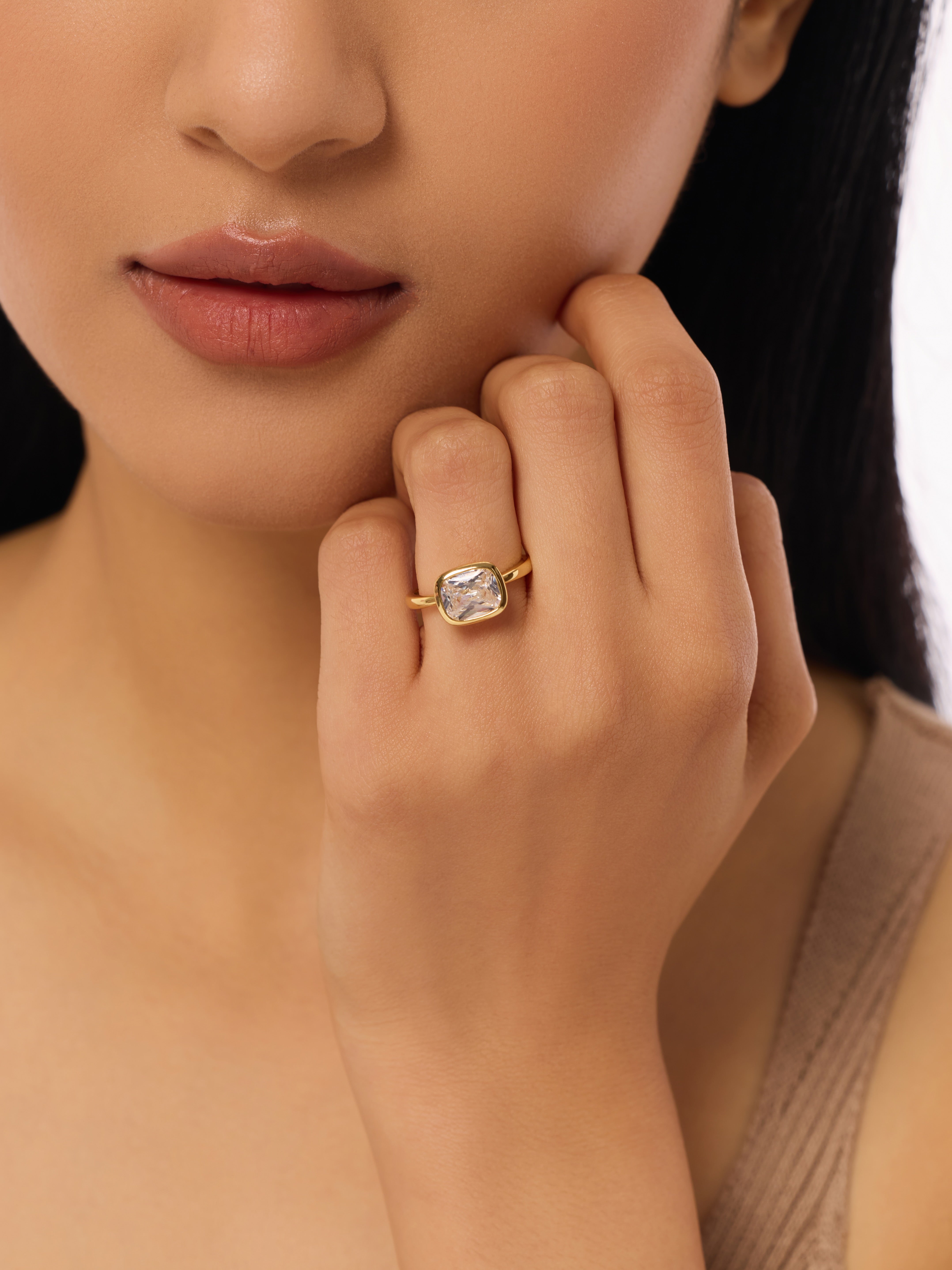 2CT Bezel Baguette Diamond Engagement Ring with Lab Diamond 14K Gold Yellow