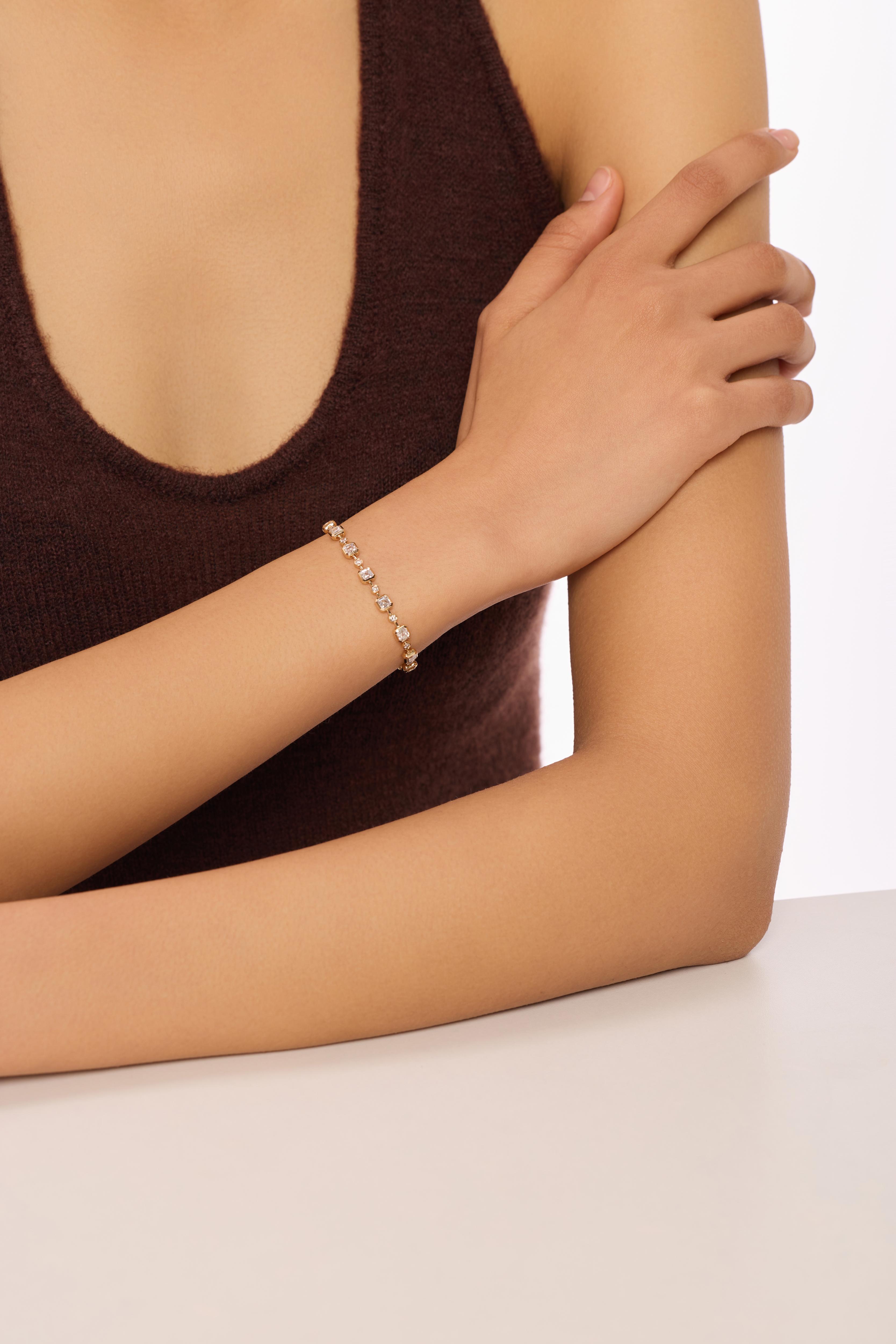 Asscher Bezel Lab-Created Diamond Bracelet, 14K Gold