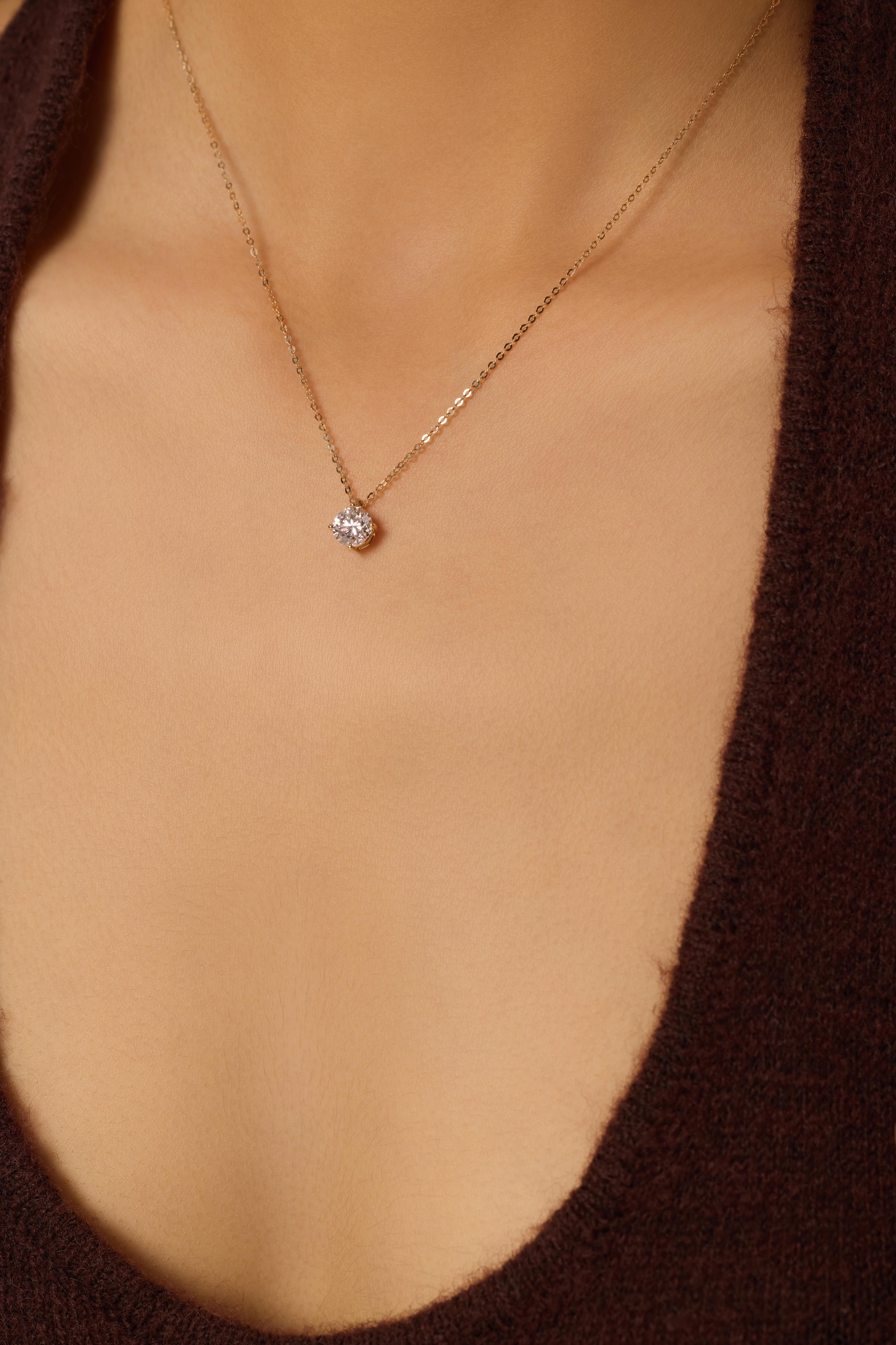 Round NSEW with Prongs Lab-Created Diamond Necklace, 14K Gold