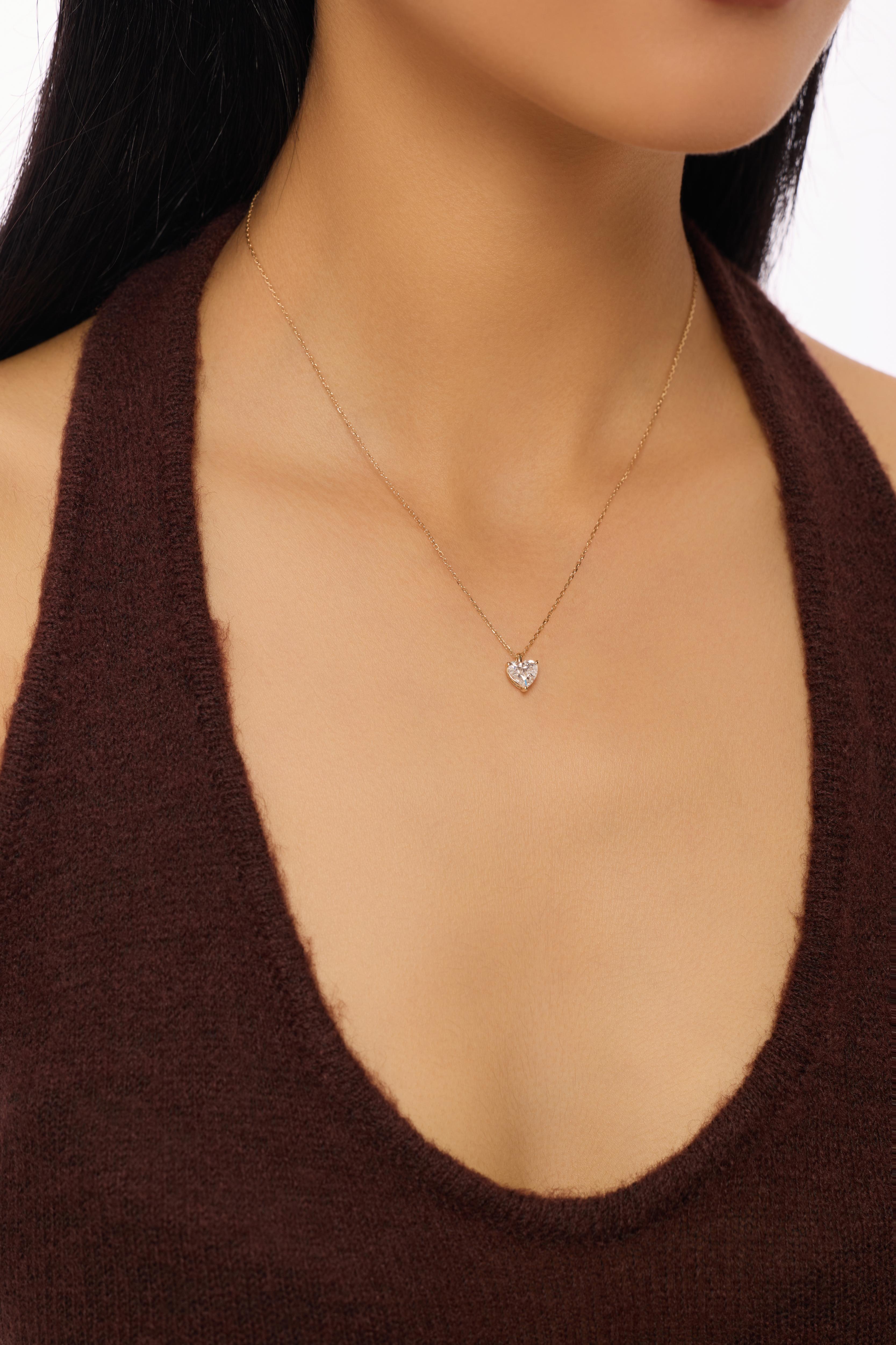 Heart Solitaire Lab-Created Diamond Necklace, 14K Gold