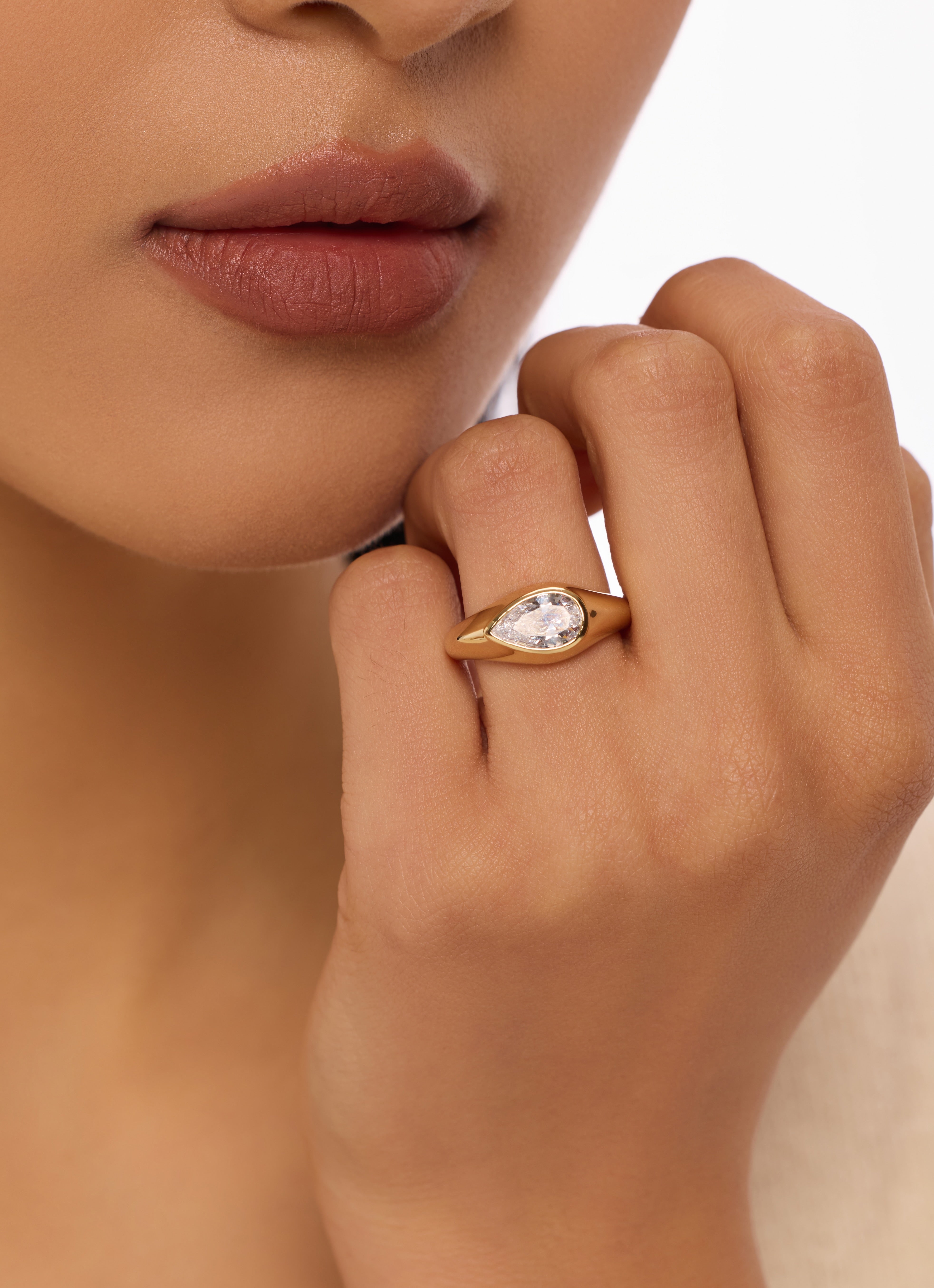 Bezel Pear Diamond Engagement Ring with Lab Diamond, 14K Gold Yellow