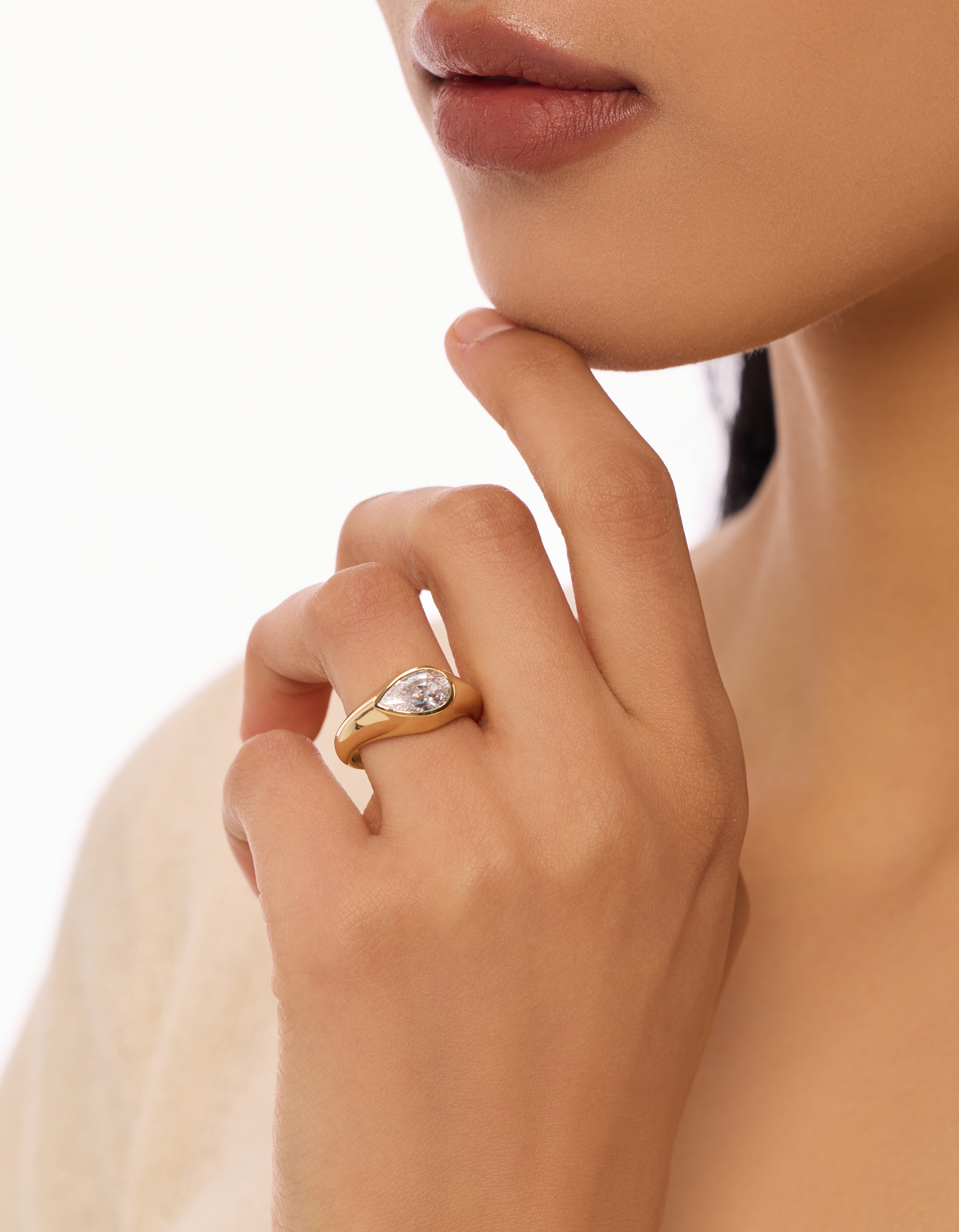 Bezel Pear Diamond Engagement Ring with Lab Diamond, 14K Gold Yellow