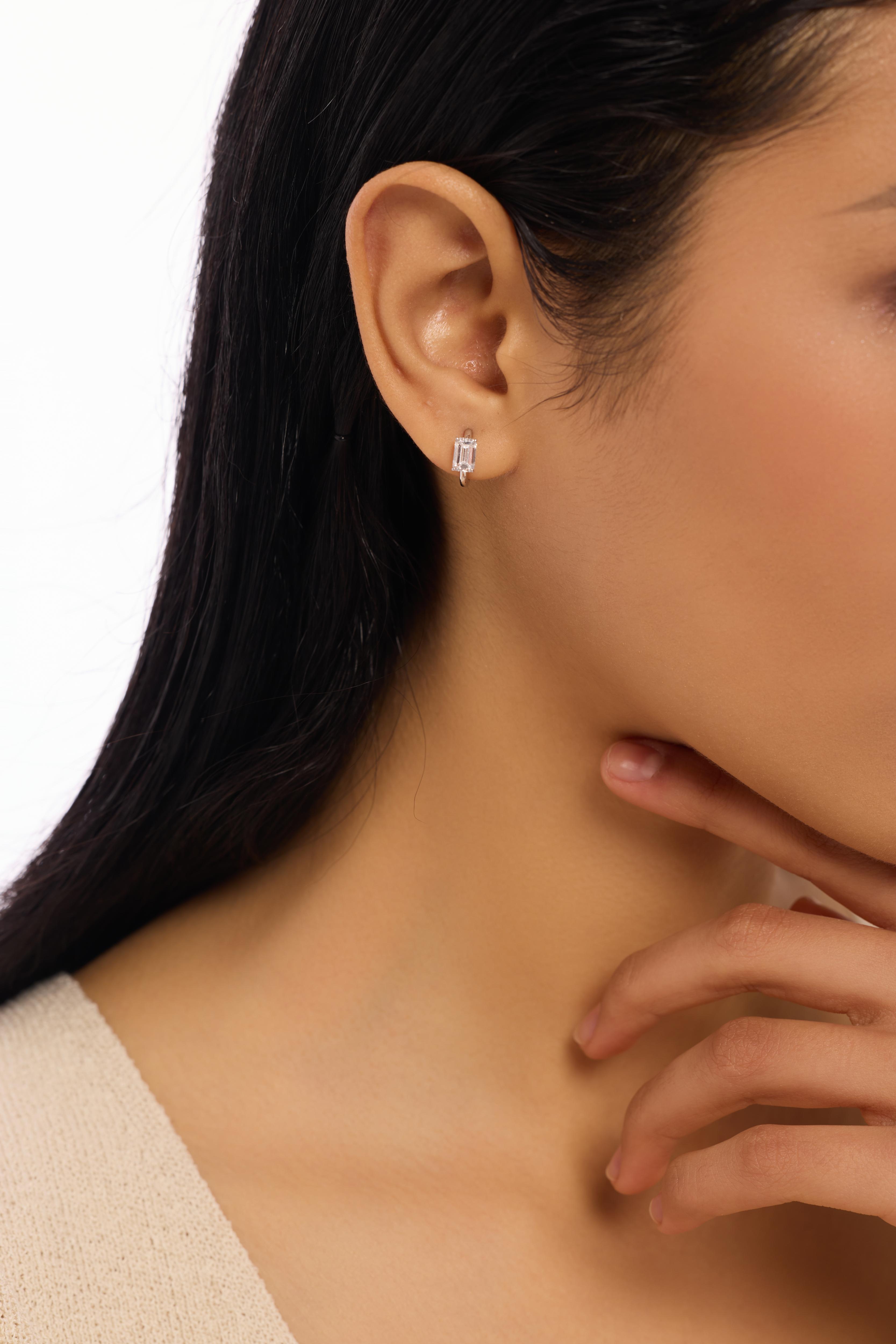 Emerald Solitaire Lab-Created Diamond Hoop Earrings, Platinum