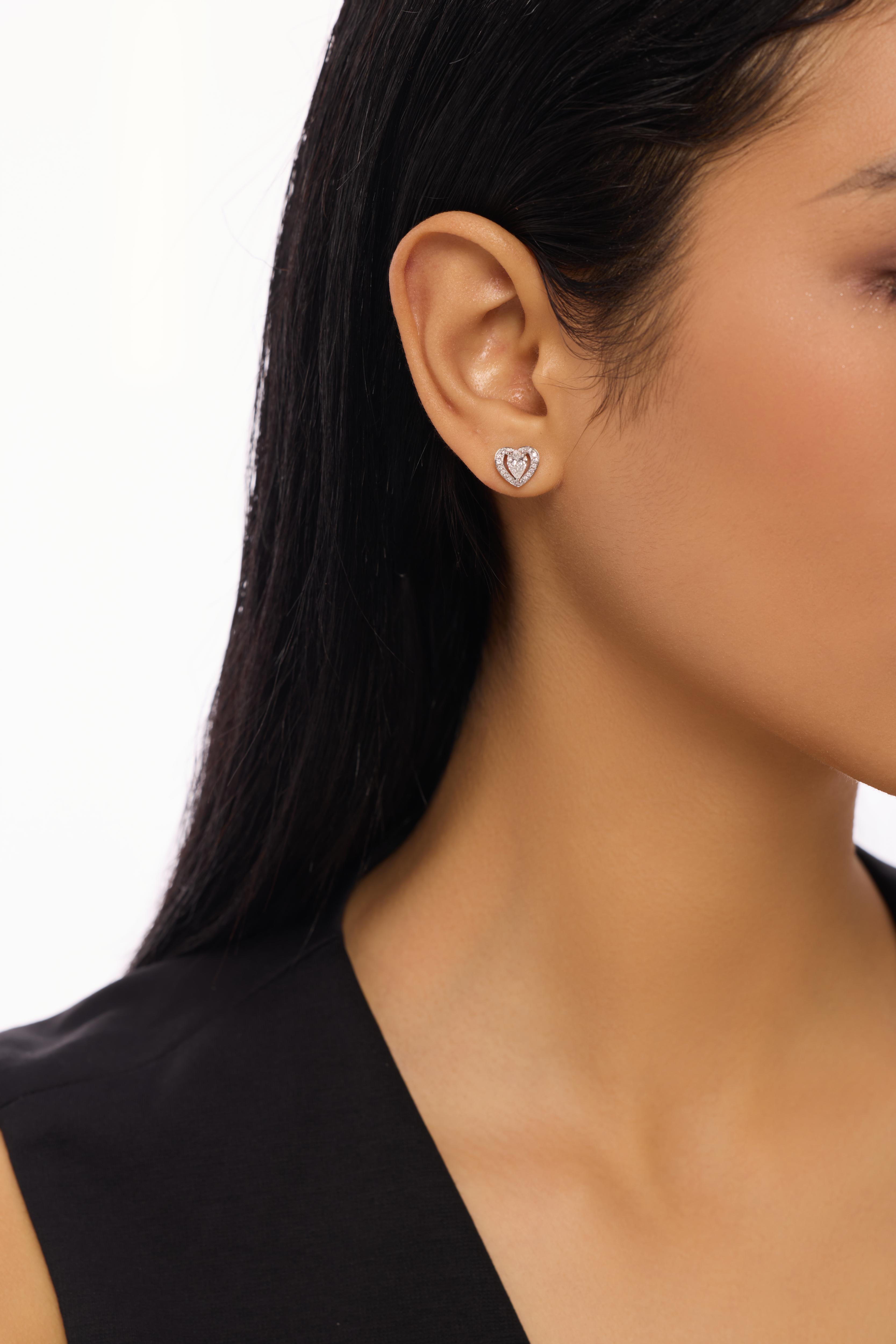 Pear Heart-Shaped Halo Lab-Created Diamond Stud Earrings, Platinum