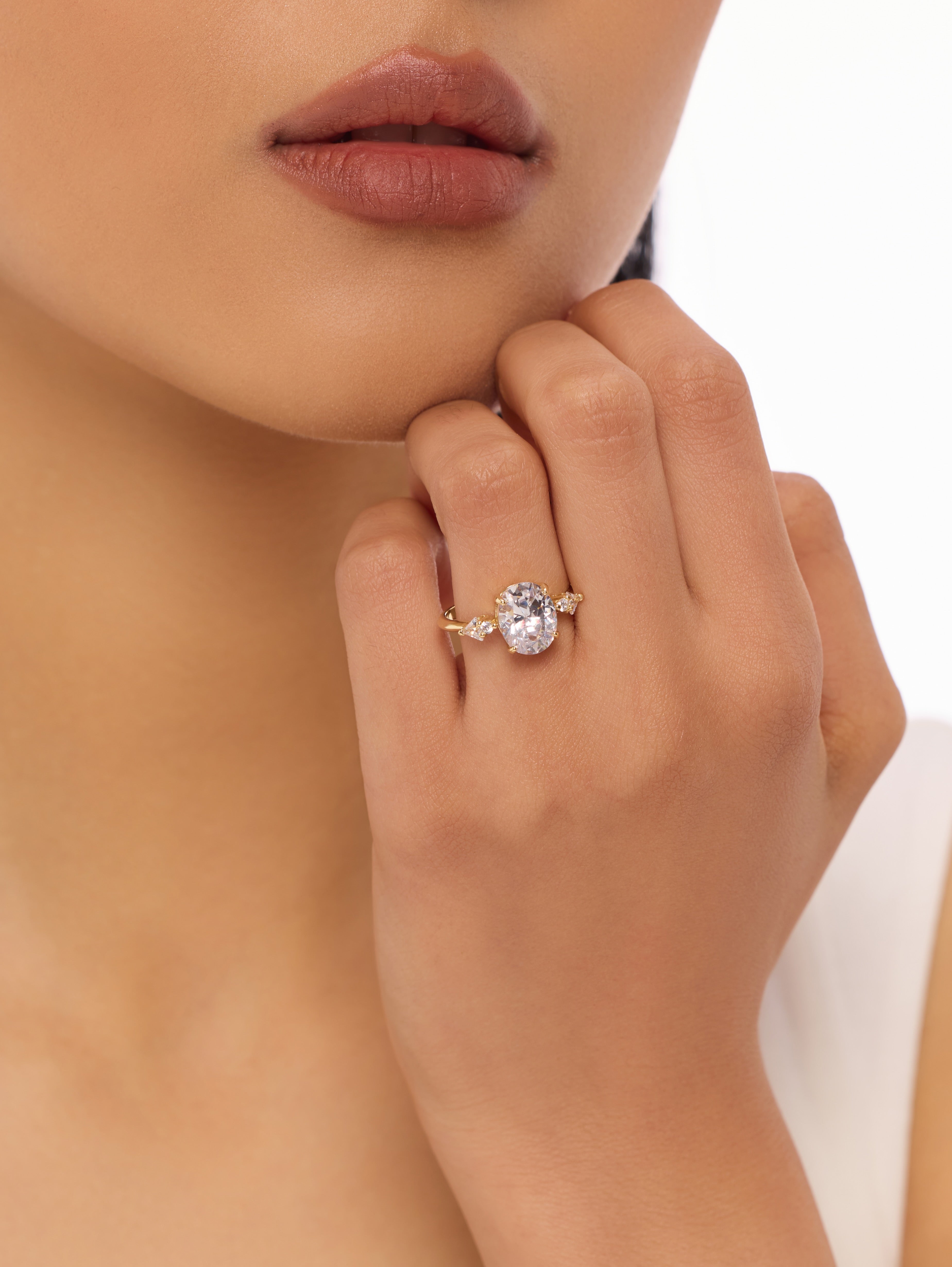 Four Stones Oval Diamond Engagement Ring Lab Diamond, 14K Yellow Gold