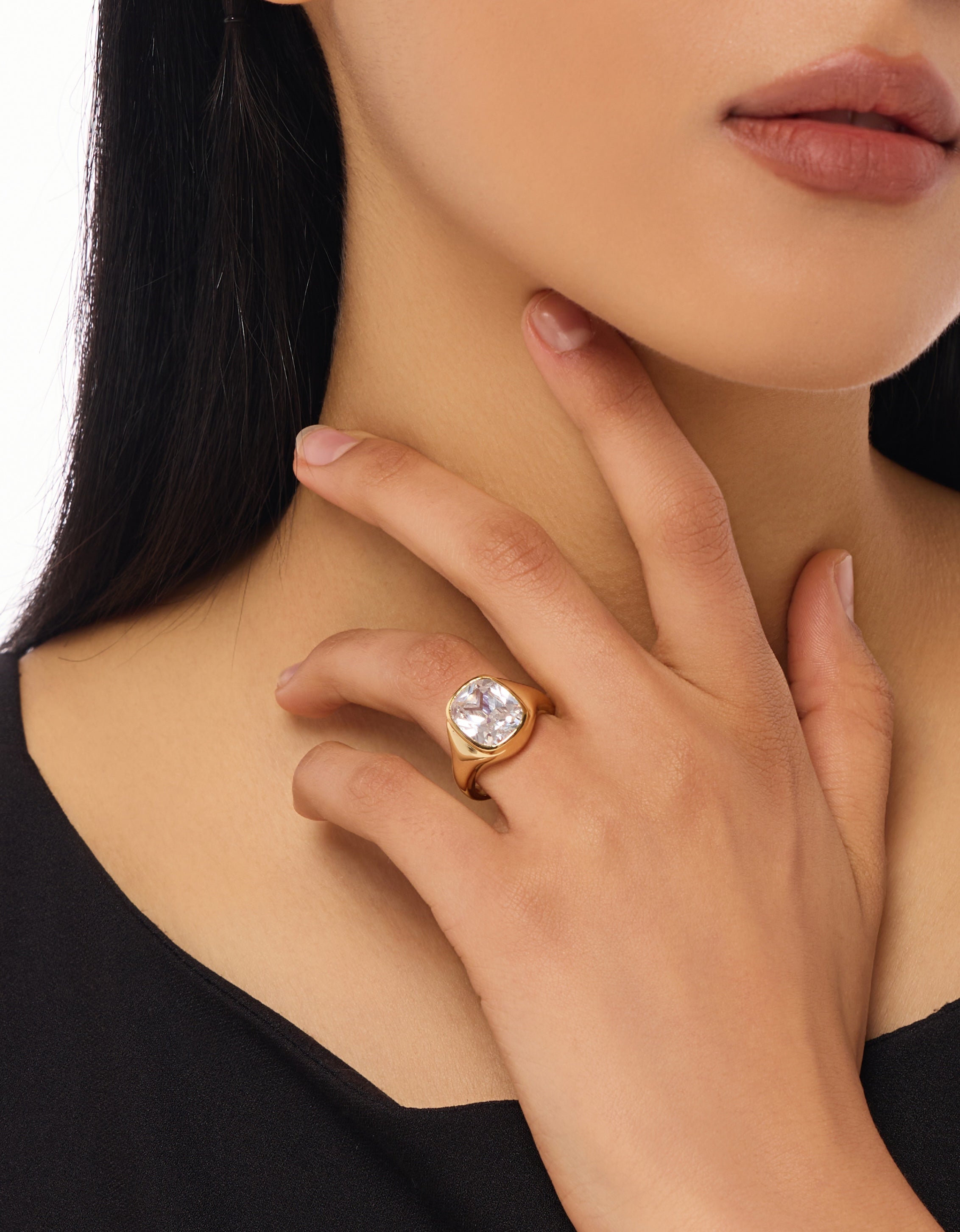 Bezel Cushion Diamond Engagement Ring with Lab Diamond, 14K Gold Yellow