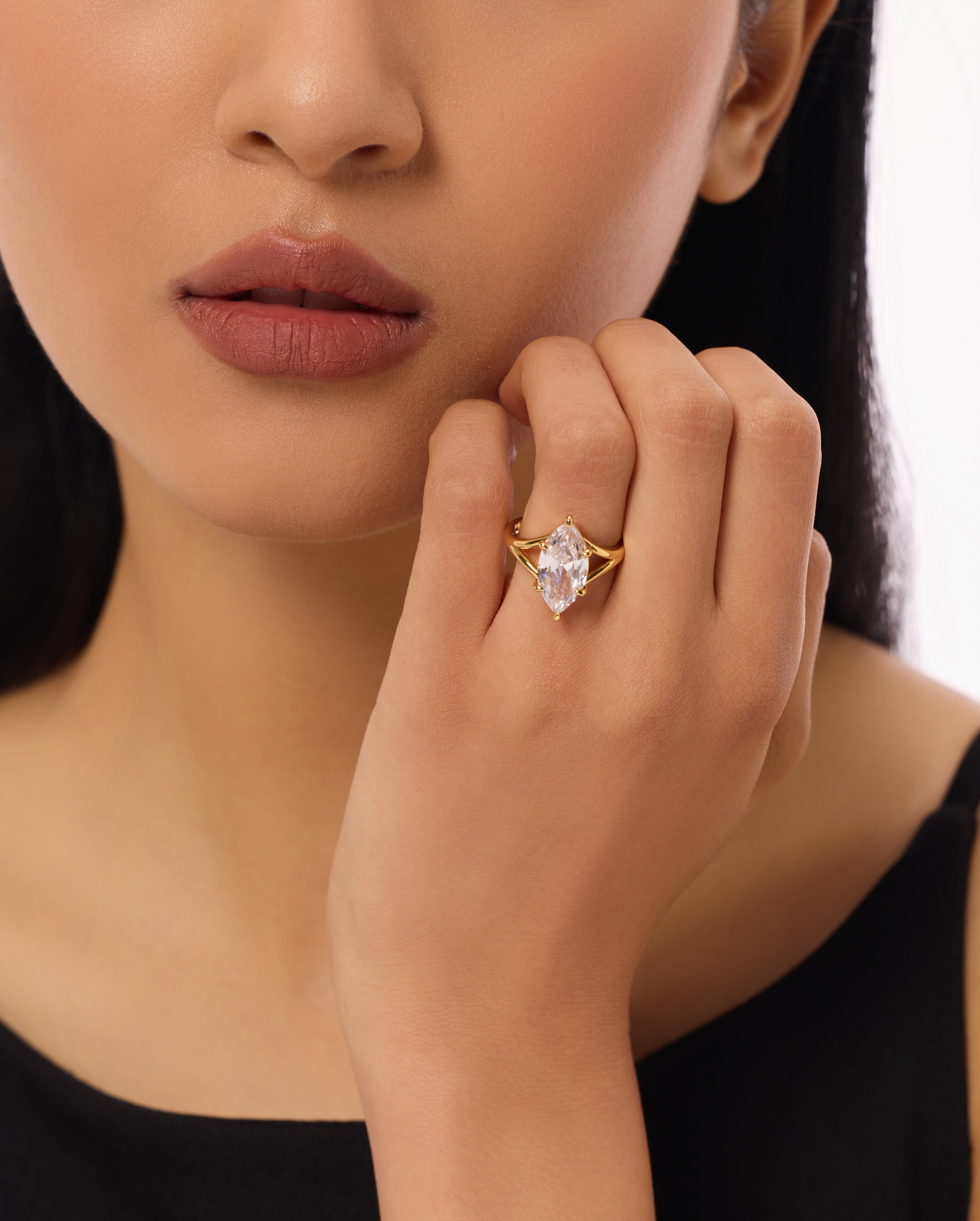 Solitaire with Split Shank Marquise Diamond Engagement Ring Lab Diamond, 14K Gold Yellow