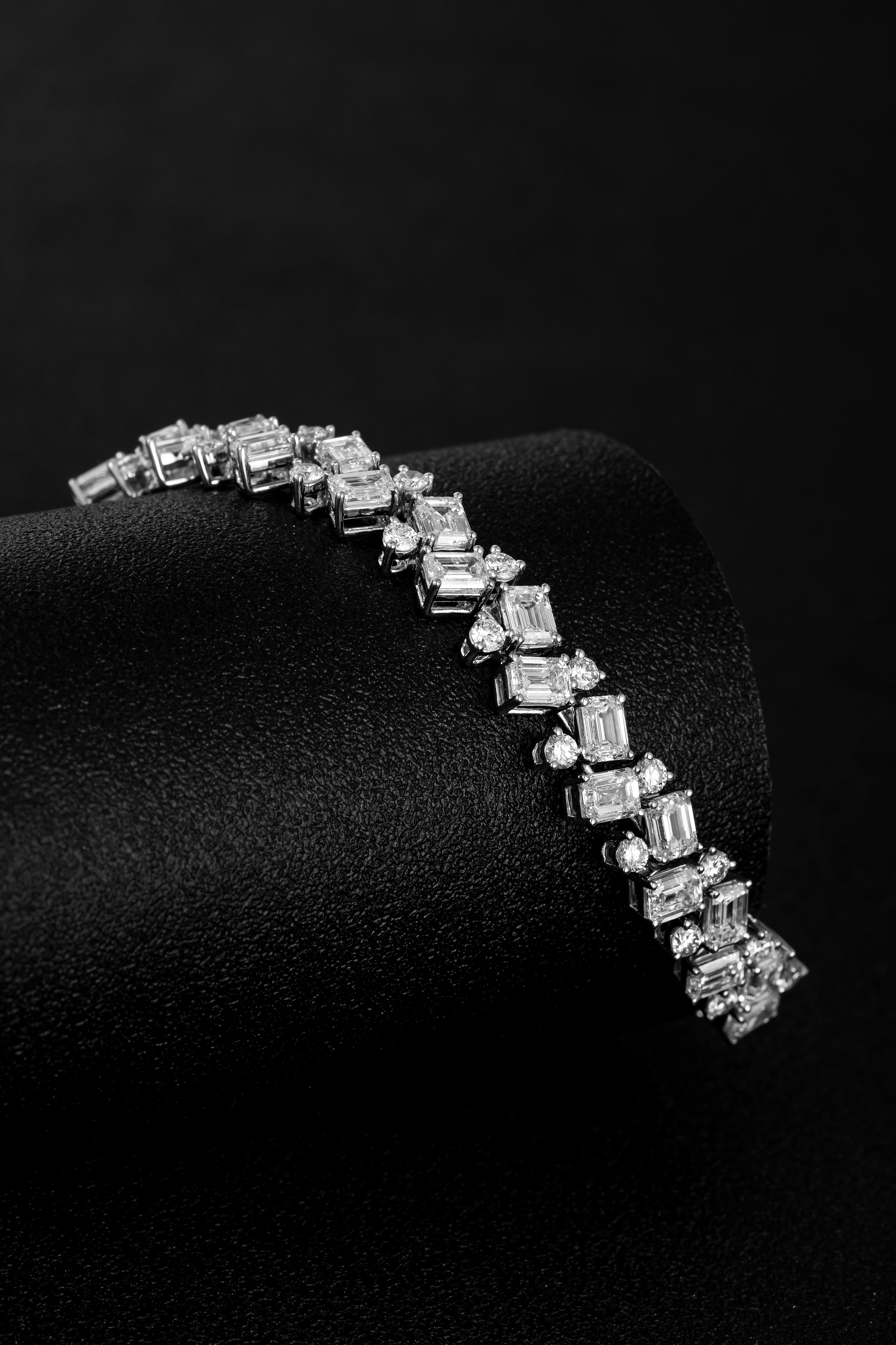 Emerald and Round Mixed Inlay Lab-Created Diamond Bracelet, Platinum