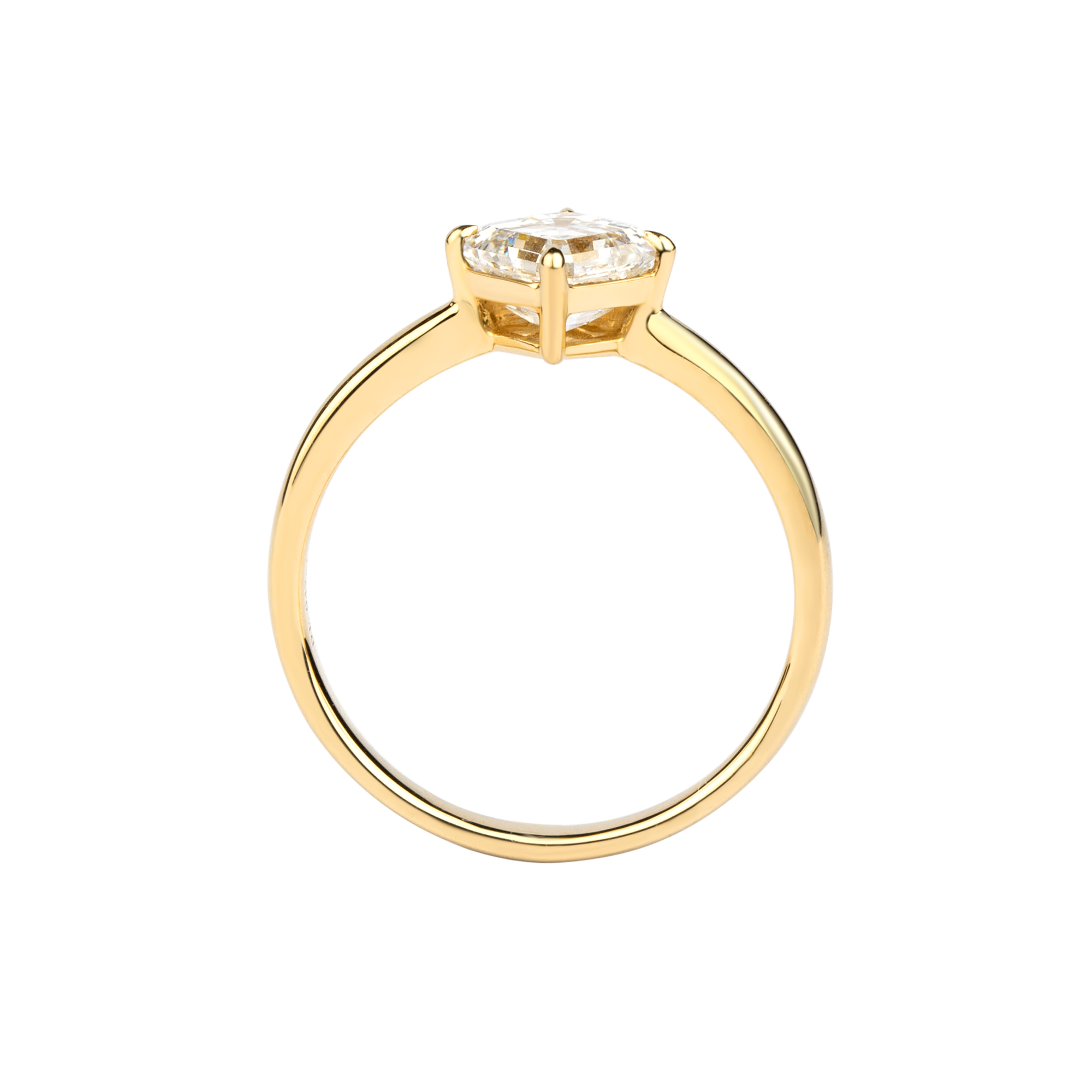 Anillo de compromiso solitario con diamante creado en laboratorio y engaste de garras y bisel.