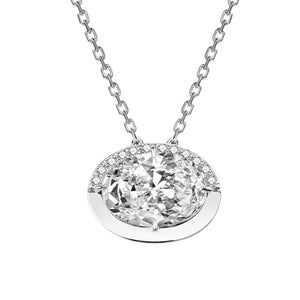 Half Halo Lab Oval Diamond Necklace in White Platinum
