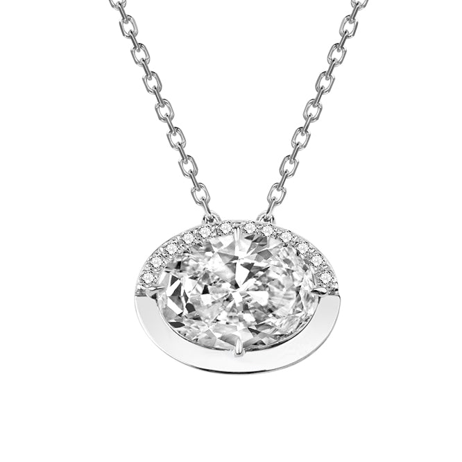 ハーフヘイローラボグロウンオーバルダイヤモンドネックレス　ホワイトプラチナ製