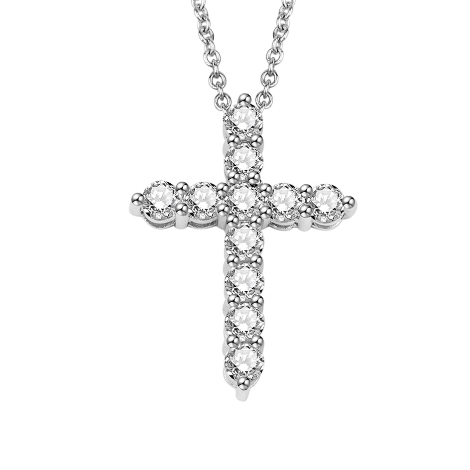 14金ホワイトゴールド製　ラウンド型ラボグロウンダイアモンドシェアプロング　ネックレス