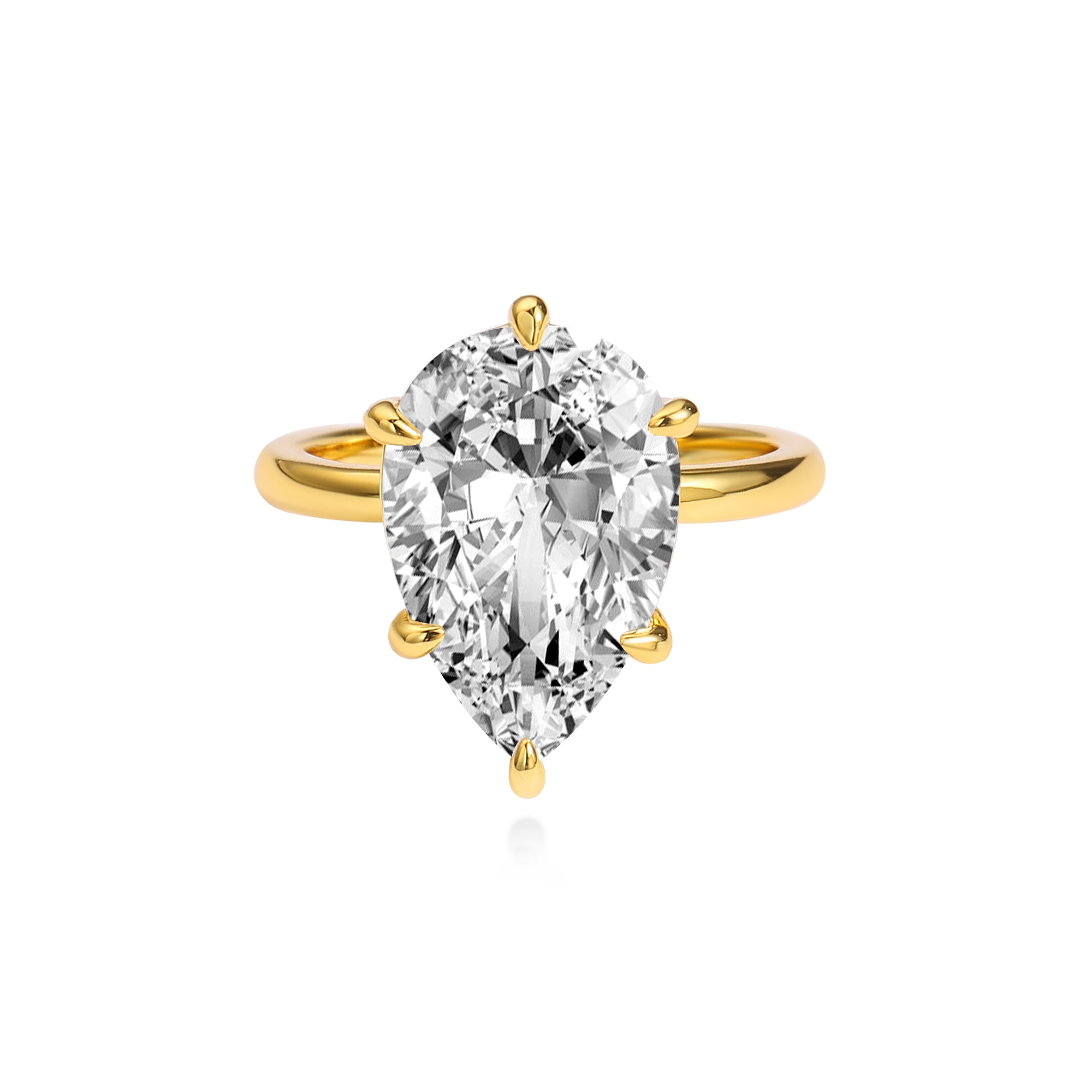 ペアシェイプソリティア婚約指輪、ラボグロウンダイヤモンド、14Kイエローゴールド