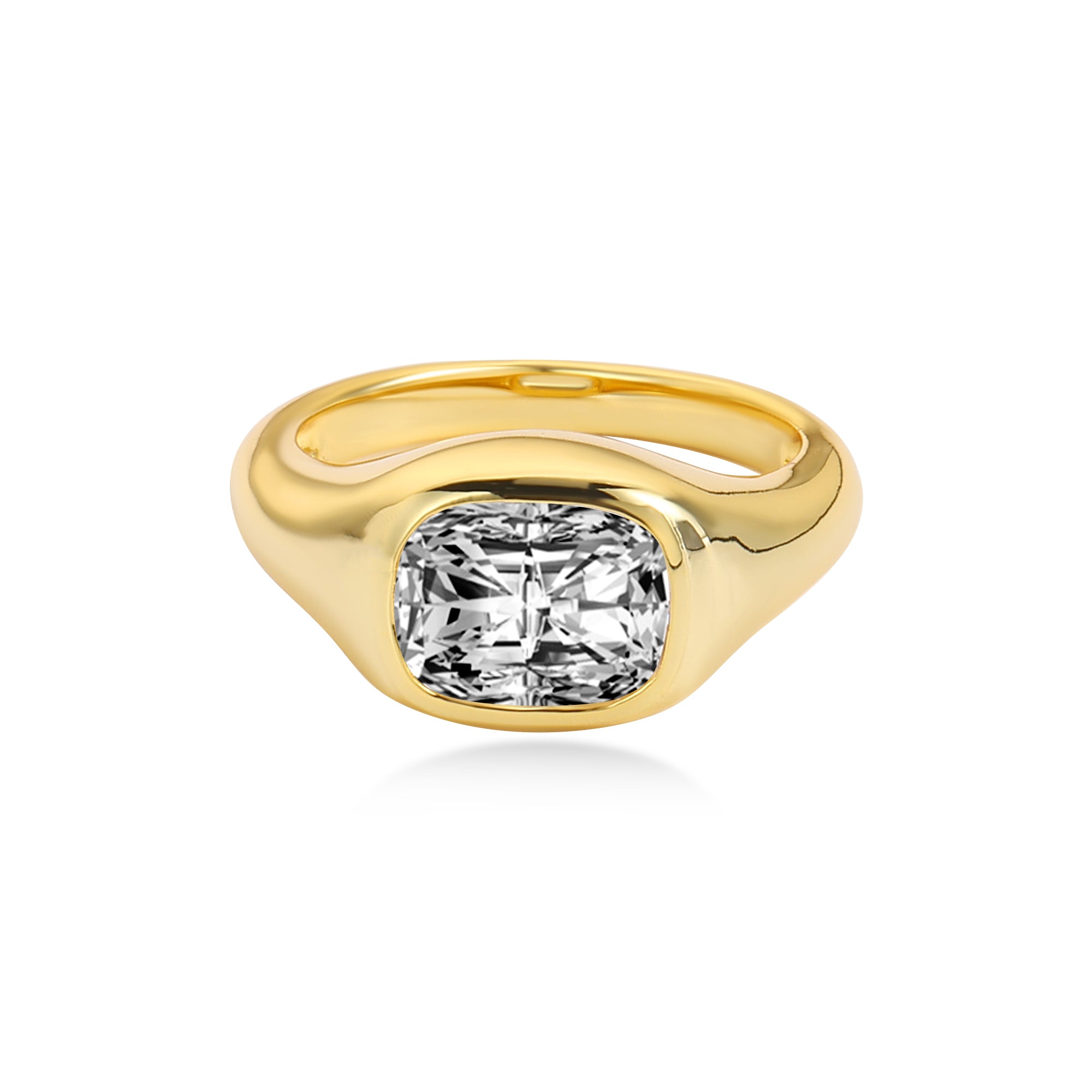 ベゼルバゲットダイヤモンド婚約指輪　ラボダイヤモンド付　14Kイエローゴールド